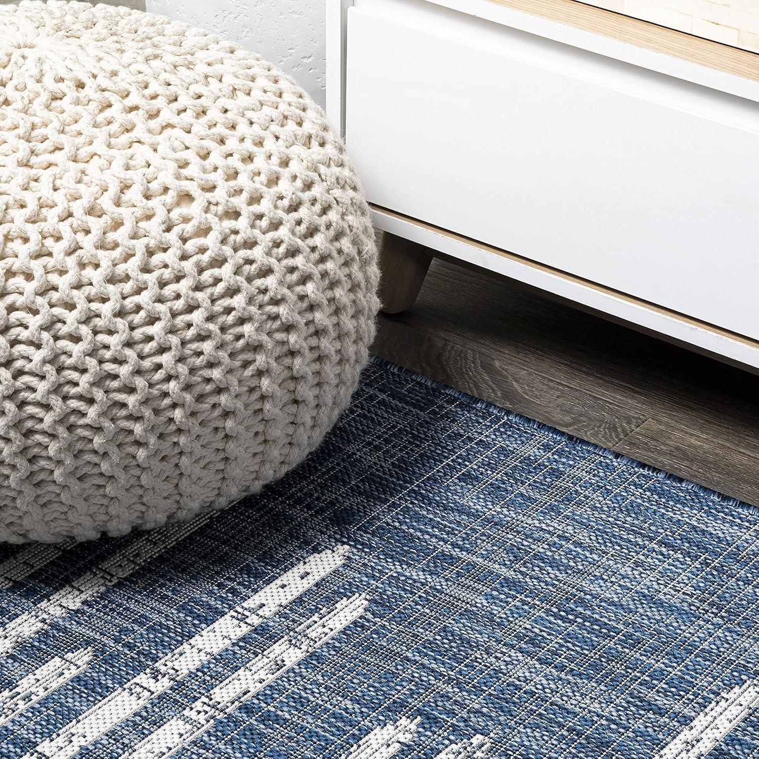 5'x8' Zolak Berber Stripe Geometric Indoor/Outdoor Area Rug, Blue/Ivory - JONATHAN Y
