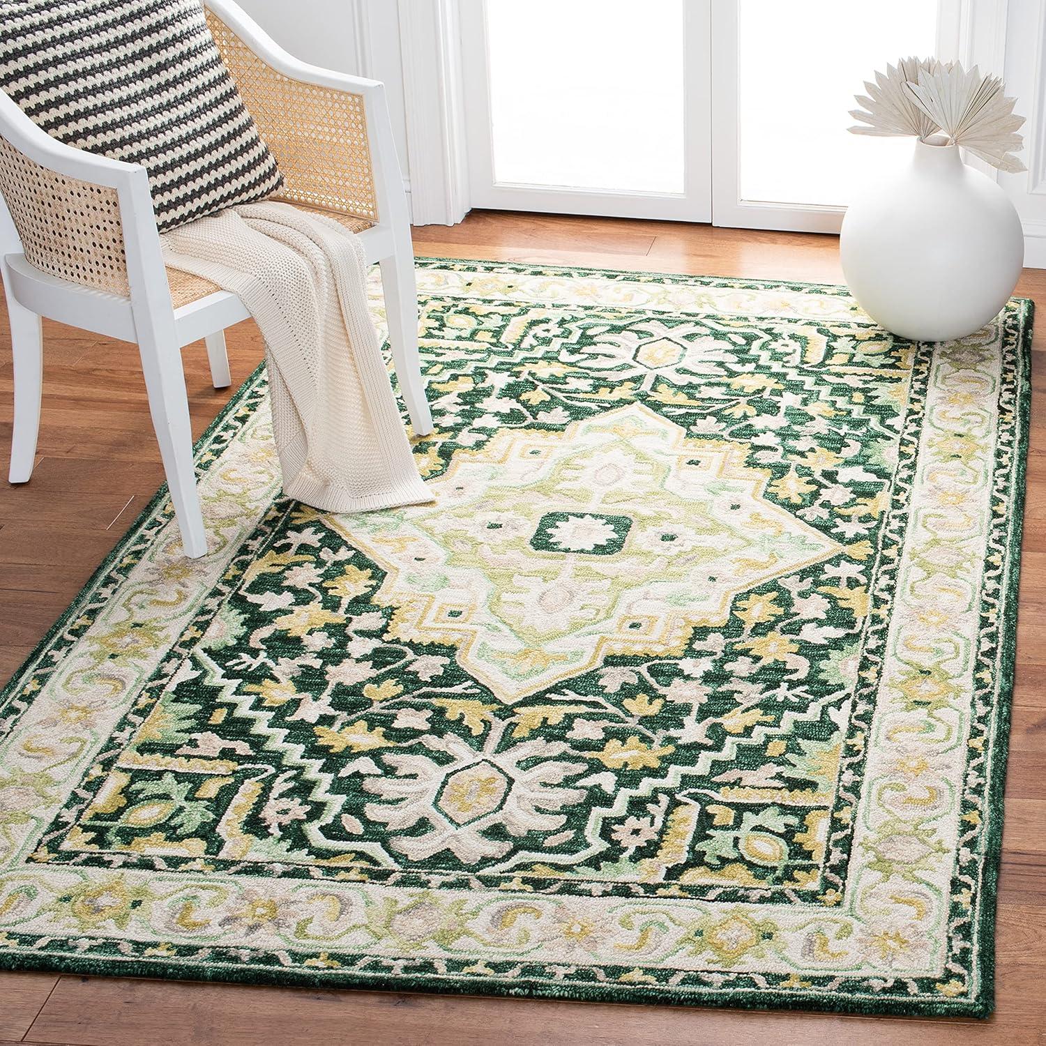 Aspen Green and Ivory Hand-Tufted Wool Area Rug 5'x8'