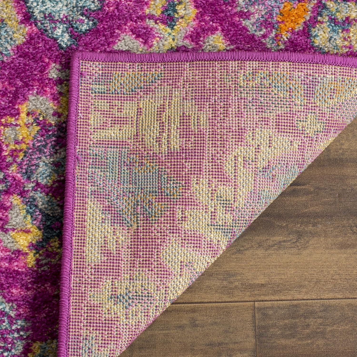 Fuchsia and Blue Synthetic Geometric Floral Area Rug 3' x 5'