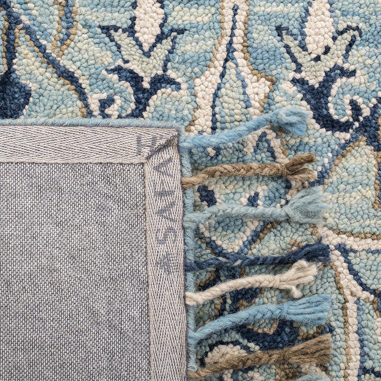 SAFAVIEH Blossom Frona Floral Wool Fringed Area Rug, Blue/Ivory, 9' x 12'