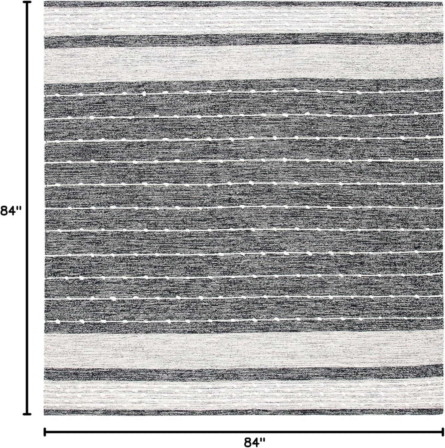 Striped Kilim STK509 Hand Woven Area Rug - Black/Ivory - 7'x7' - Safavieh.