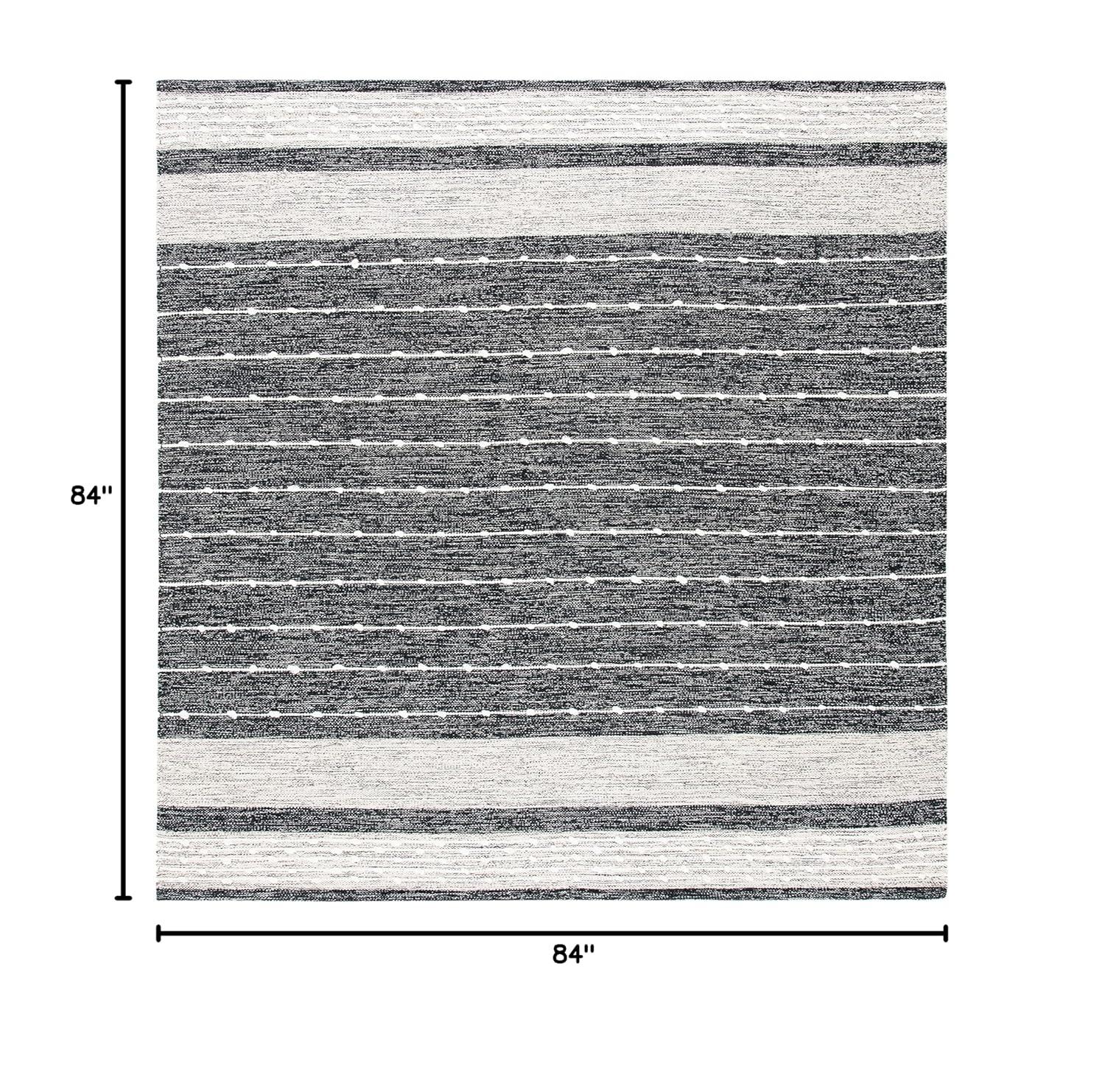 Striped Kilim STK509 Hand Woven Area Rug - Black/Ivory - 7'x7' - Safavieh.