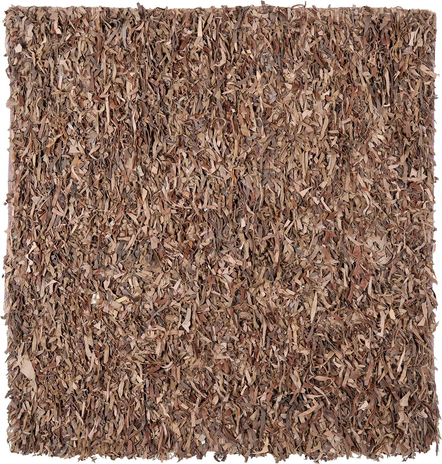 Leather Shag LSG511 Handwoven Area Rug - Black - 8'x8' - Safavieh
