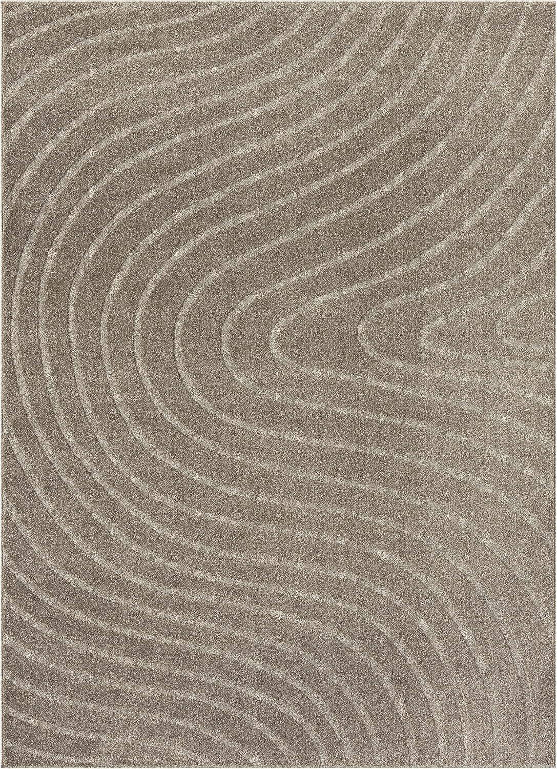 Taupe Geometric Wave 8' x 10' Synthetic Area Rug