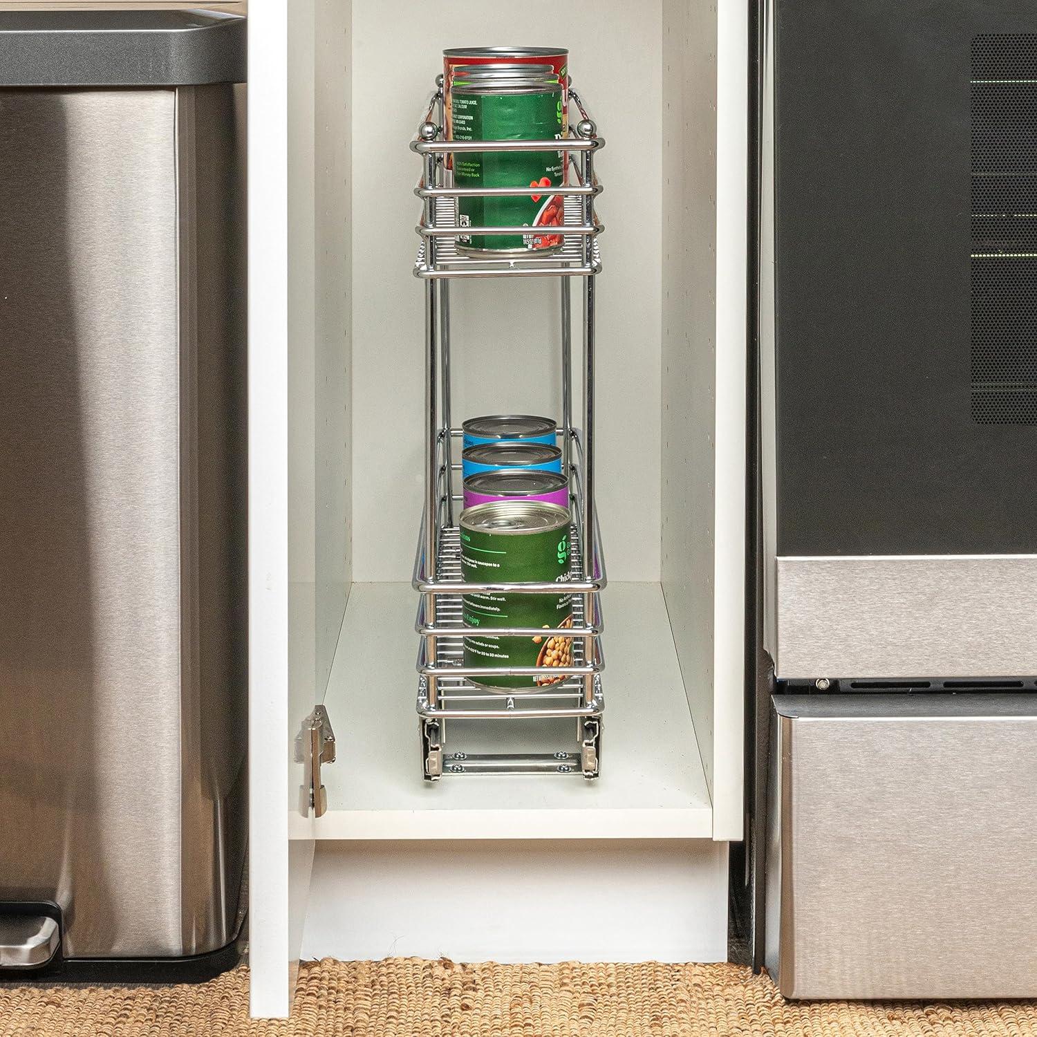 Household Essentials Glidez Multipurpose Chrome-Plated Steel Pull-Out/Slide-Out Storage Organizer for Under Cabinet Use - 2-Tier Design - Fits Standard Size Cabinet or Shelf, Chrome