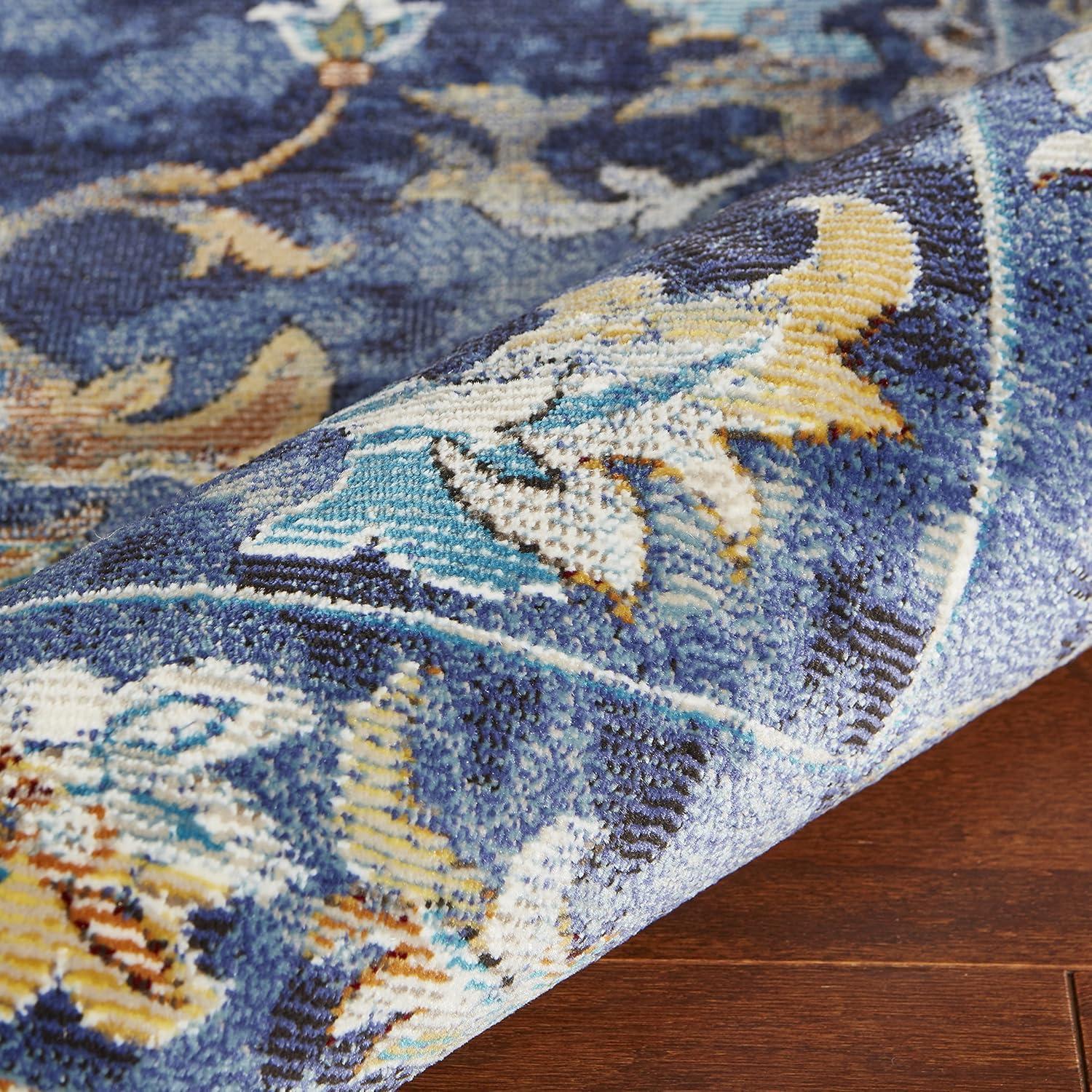 LR Home Ada 8'9" x 11'9" Indigo Bordered Floral Adult Durable Indoor Area Rug
