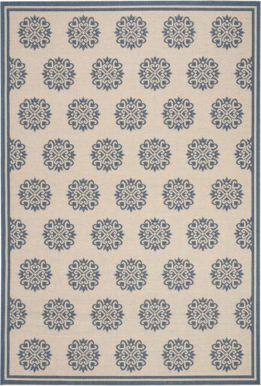 SAFAVIEH Beach House Callahan Geometric Indoor/Outdoor Area Rug Blue/Cream, 5'3" x 7'6"