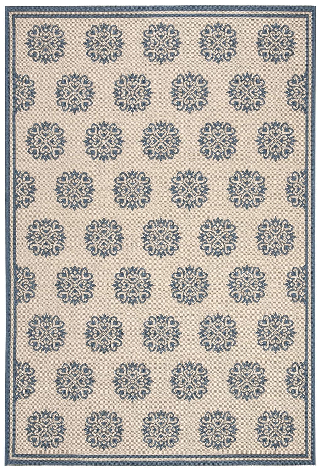 SAFAVIEH Beach House Callahan Geometric Indoor/Outdoor Area Rug Blue/Cream, 5'3" x 7'6"