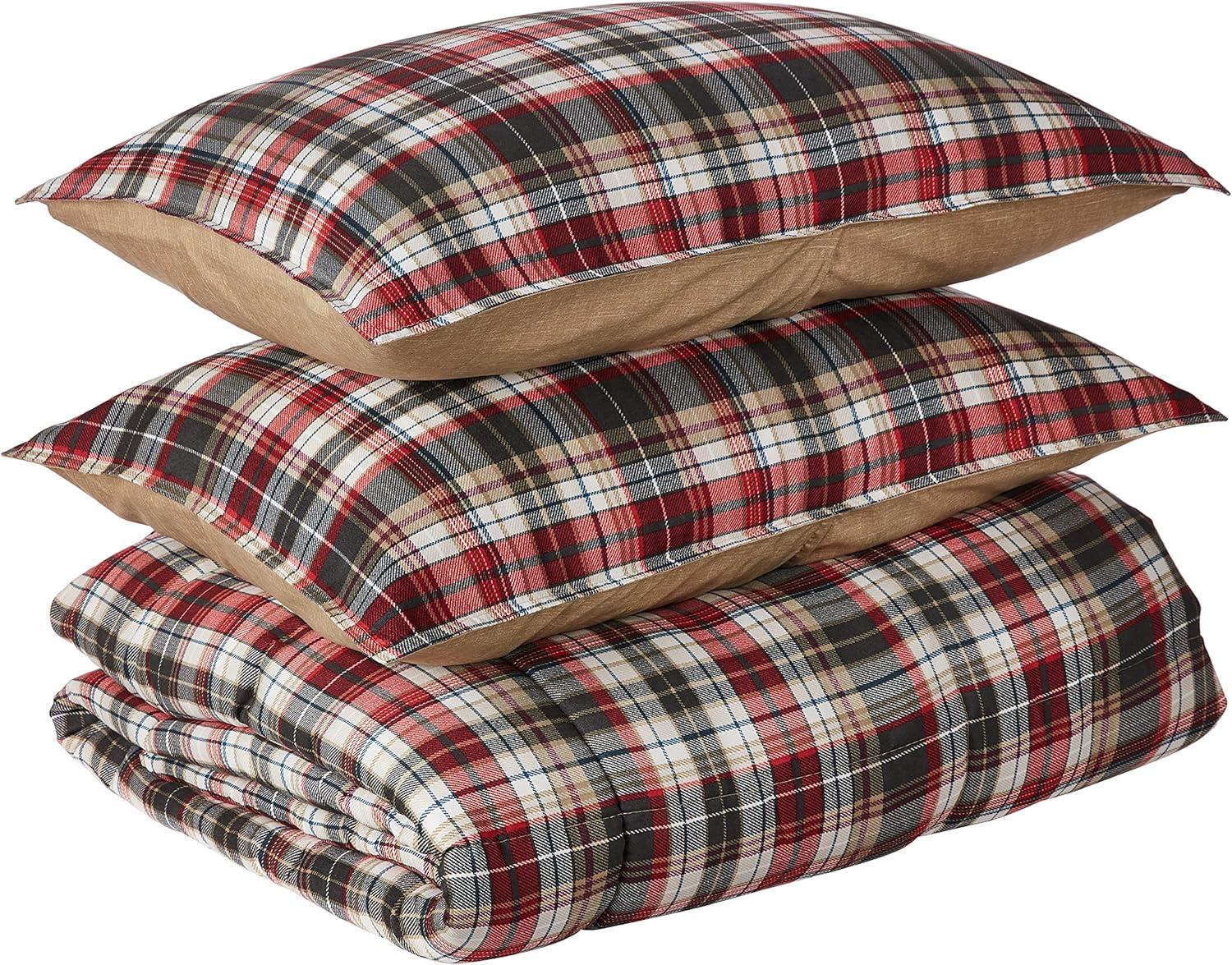 Astoria Red and Slate Plaid Cotton Comforter Set