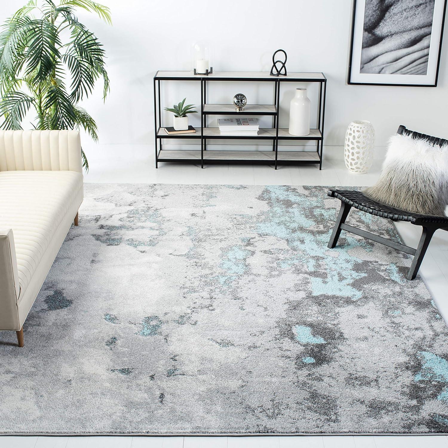 Adirondack ADR134 Machine Made Indoor Area Rug - Turquoise/Grey - 6'x6' - Safavieh