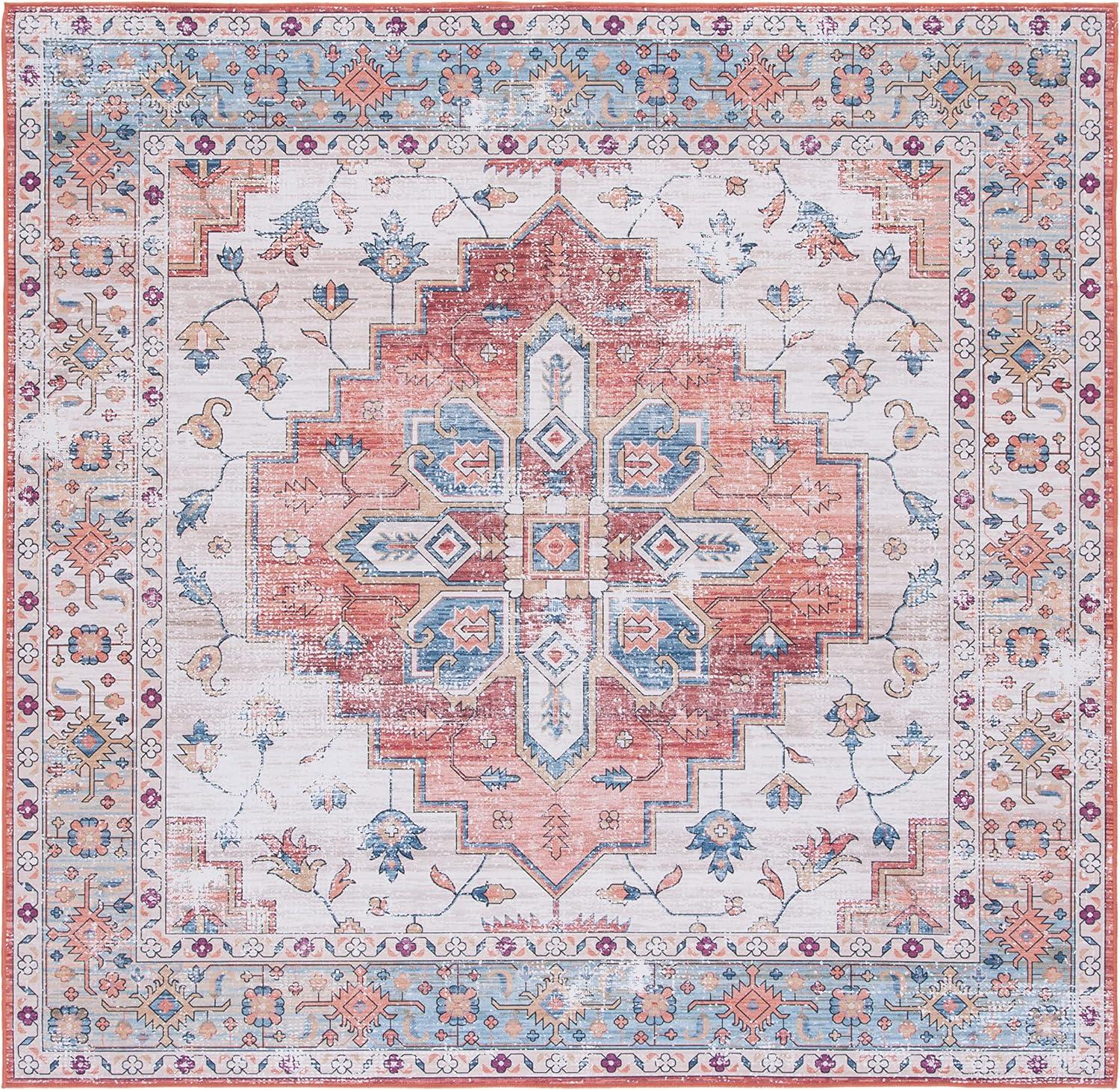 Tucson TSN109 Power Loomed Machine Washable Area Rug - Beige/Blue - 6'x6' - Safavieh.