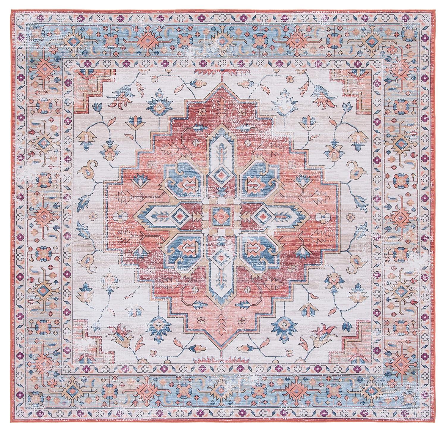 Tucson TSN109 Power Loomed Machine Washable Area Rug - Beige/Blue - 6'x6' - Safavieh.