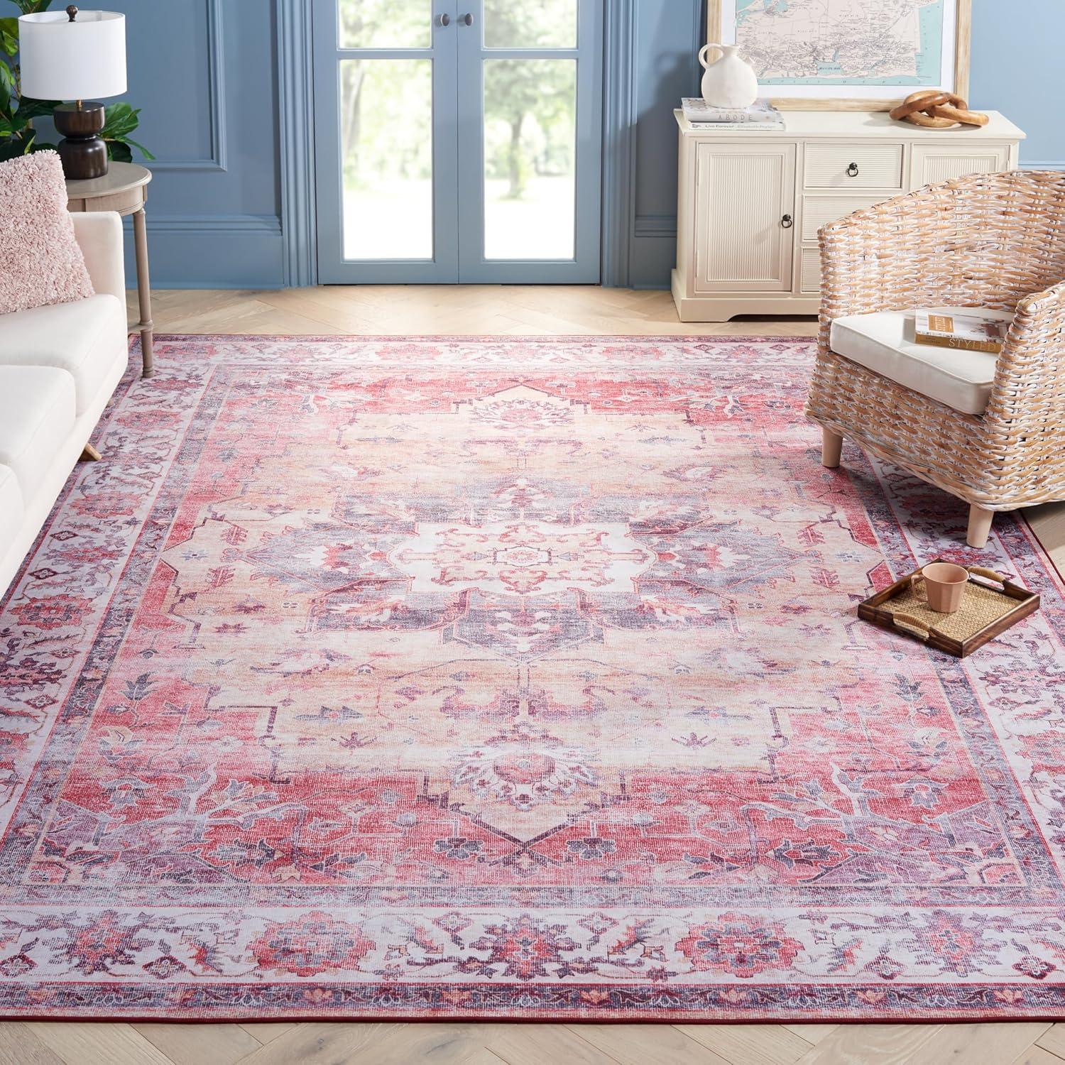 Tucson TSN163 Power Loomed Machine Washable Area Rug - Rust/Beige - 8'x10' - Safavieh.