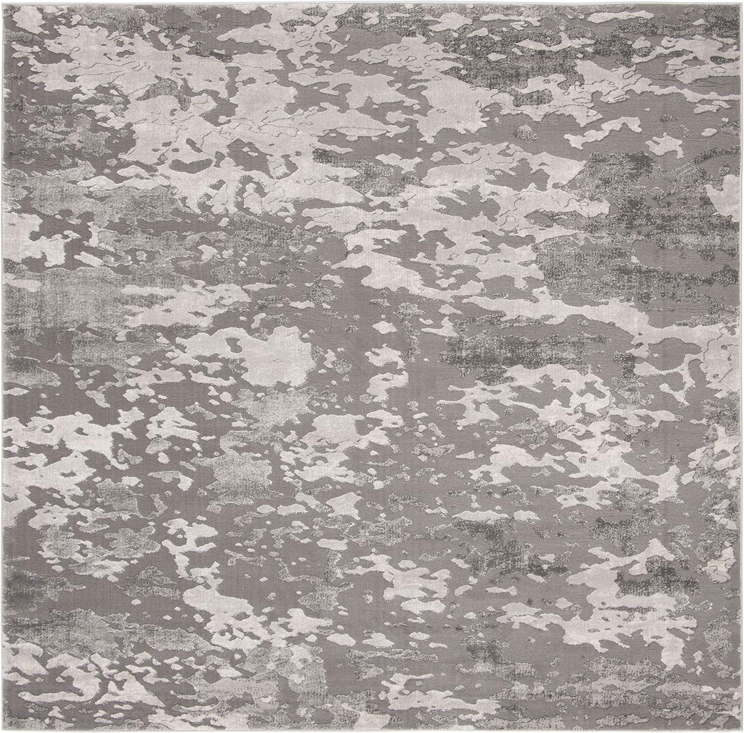 Abstract Elegance 6'7" Square Grey Synthetic Area Rug