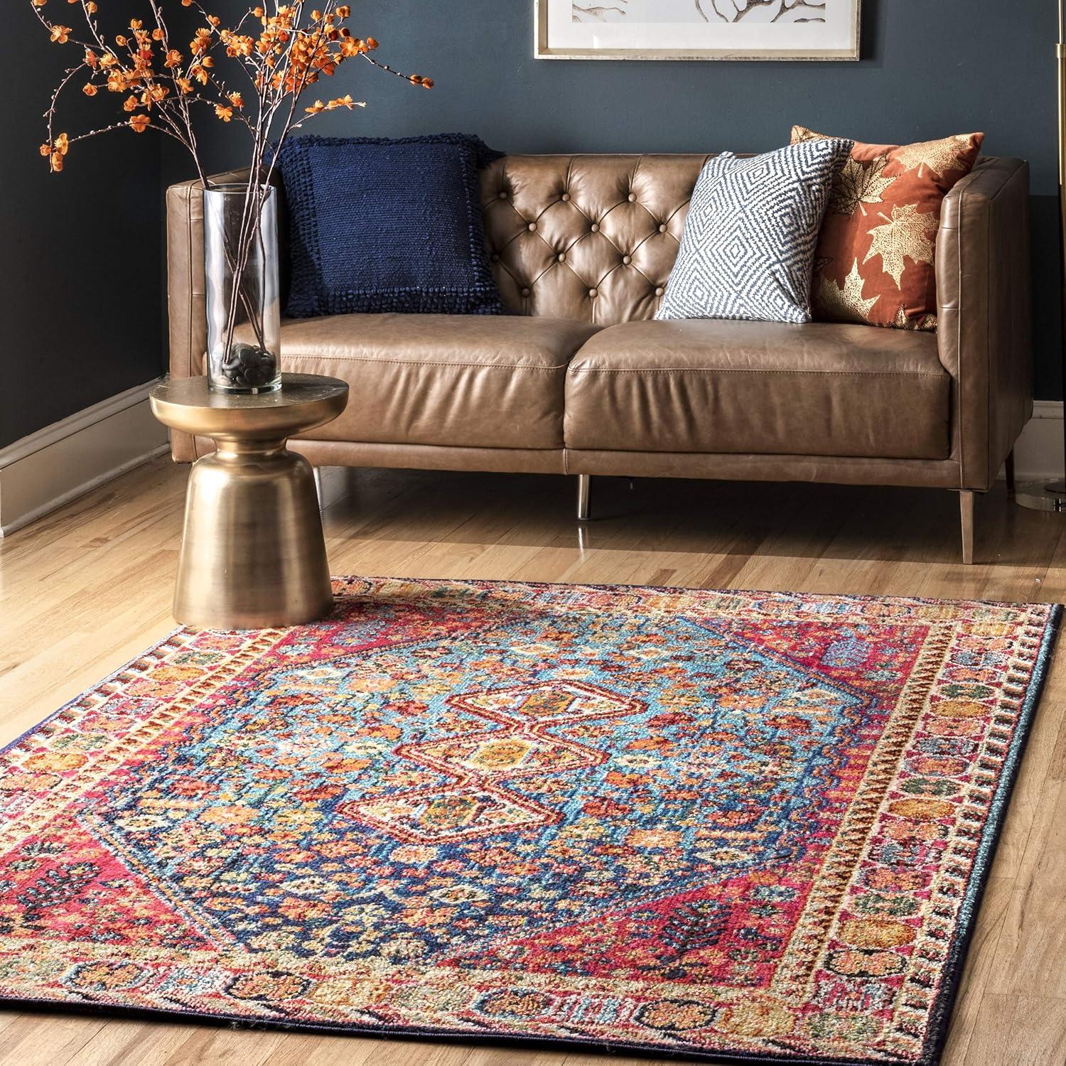 Vibrant Medallion 4'x6' Multi-Color Synthetic Easy-Care Area Rug