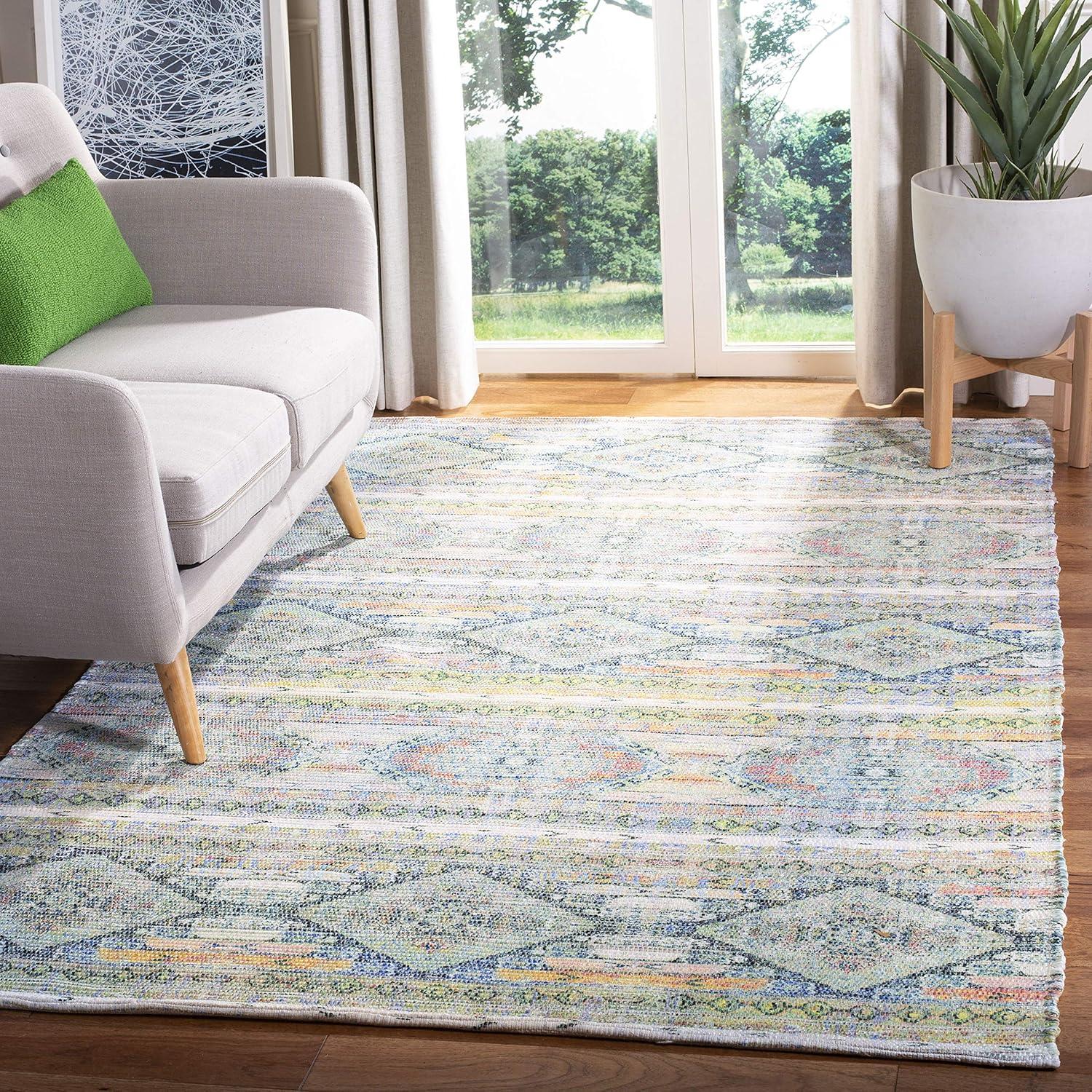 Saffron SFN567 Hand Loomed Indoor Area Rug - Cream/Blue - 5'x8' - Safavieh