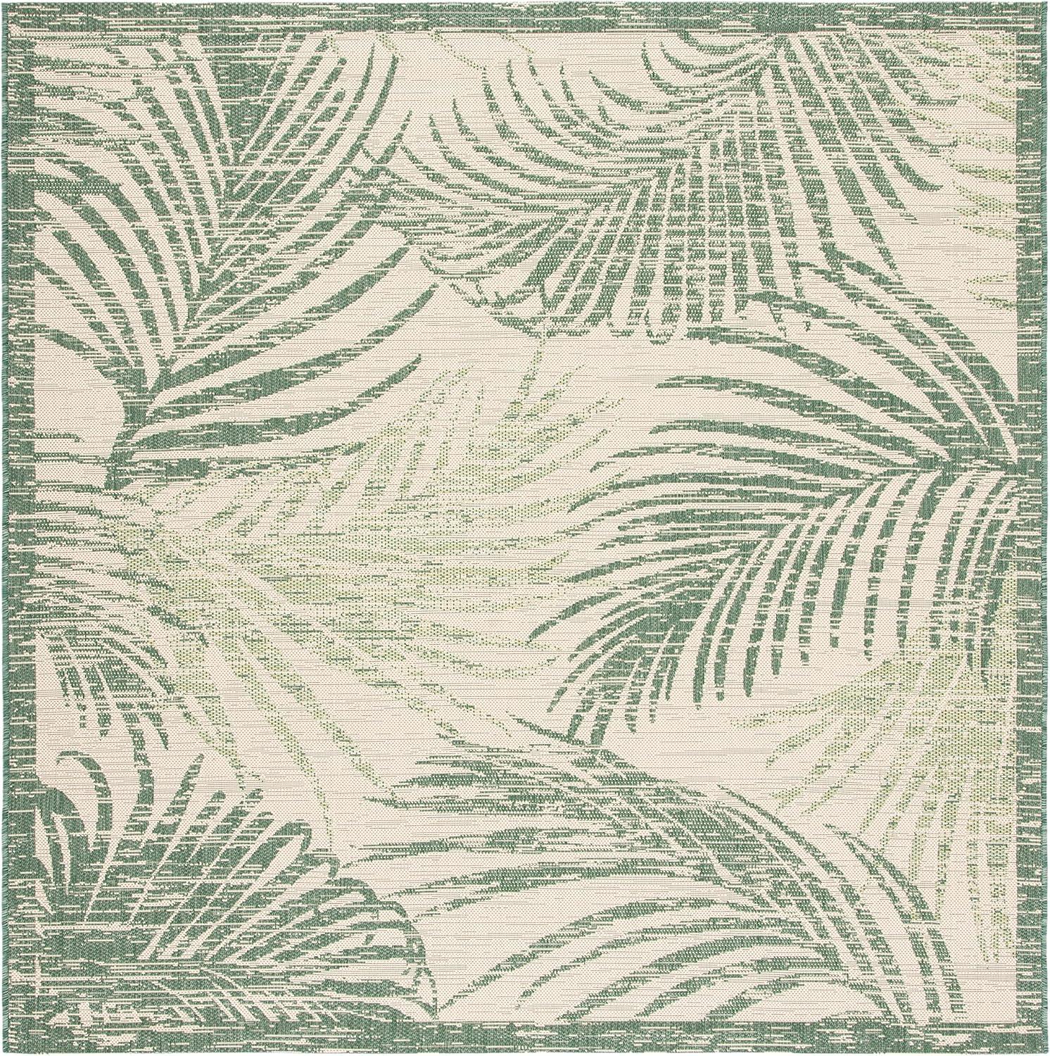 Courtyard CY7557 Power Loomed Indoor/Outdoor Area Rug - Beige/Green - 6'7"x6'7" - Safavieh.