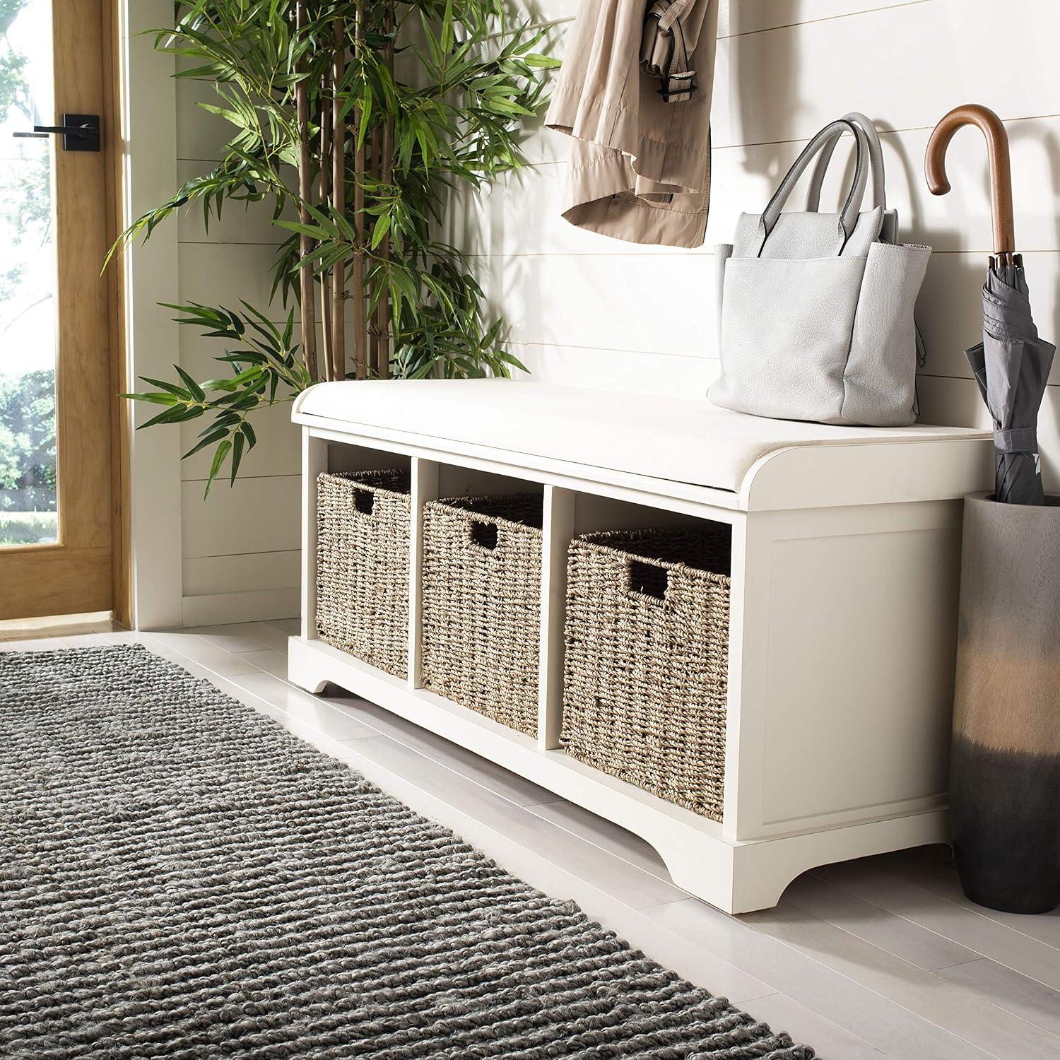 Lonan Wicker Storage Bench - White - Safavieh