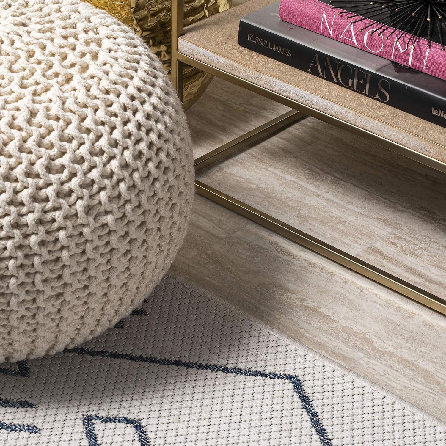 2'x10' Boho Moroccan Indoor/Outdoor Runner Rug, Ivory/Navy - JONATHAN Y