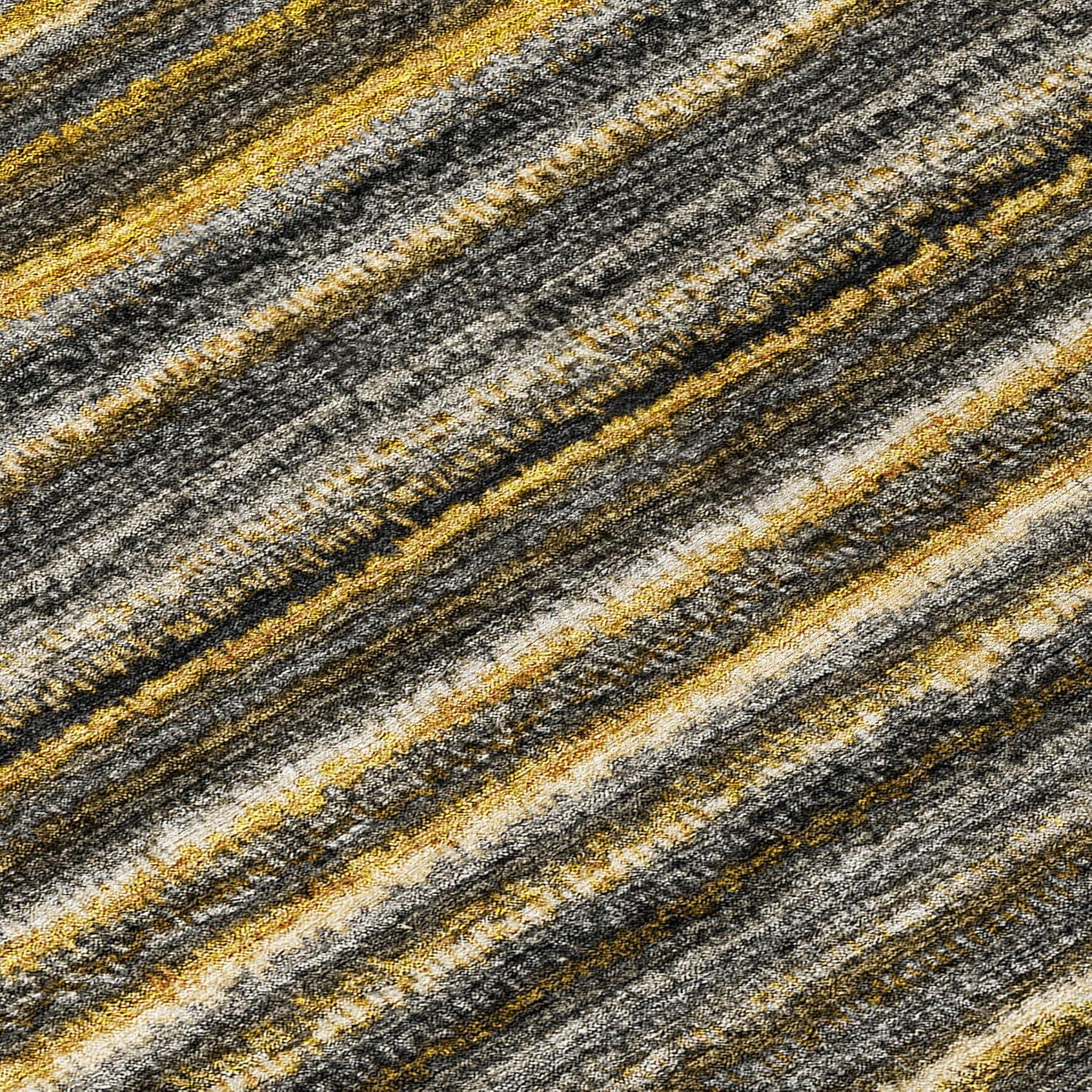 Gold and Gray Striped Synthetic 8' x 10' Washable Rug