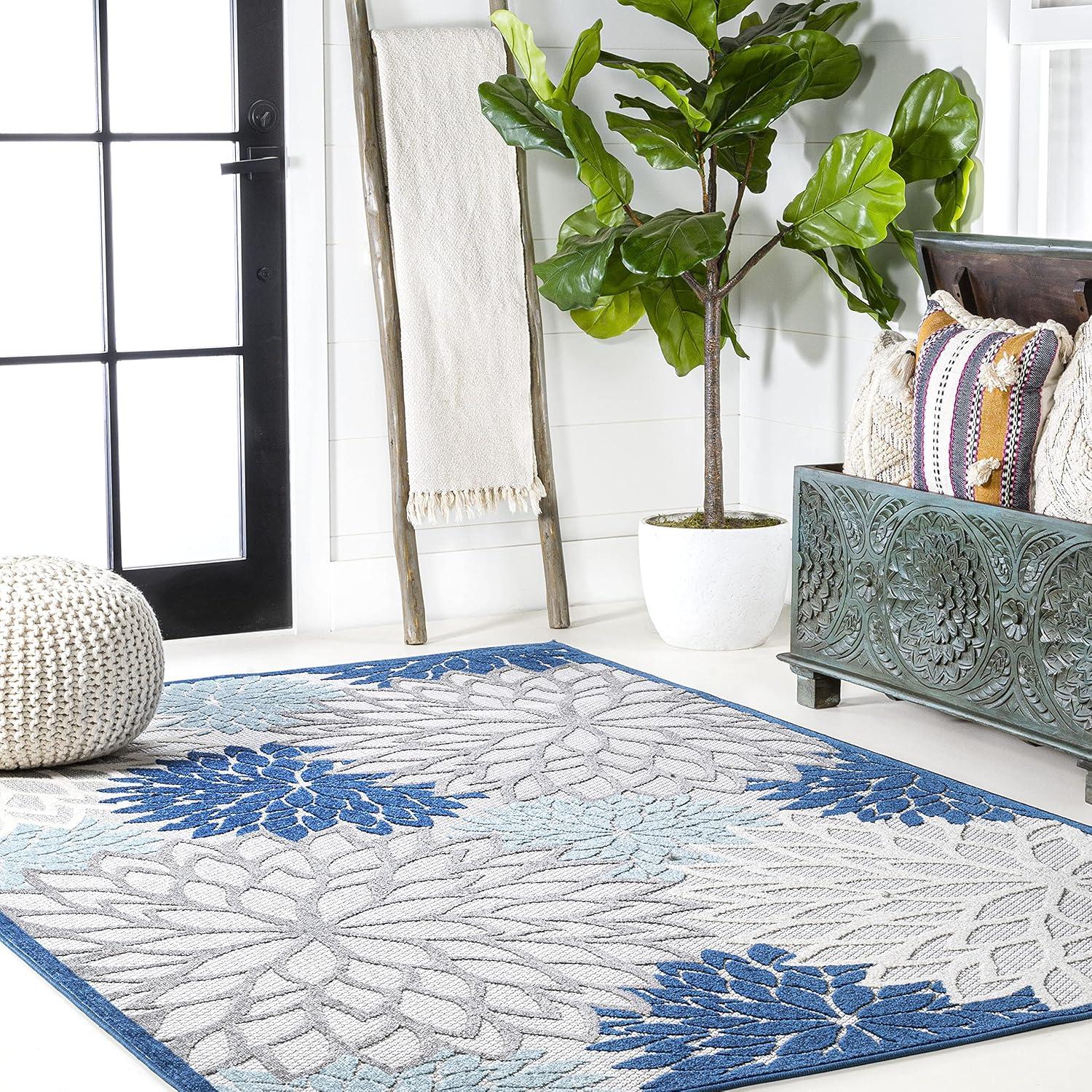 4'x6' Minori Floral Indoor/Outdoor Area Rug, Blue/Gray - JONATHAN Y