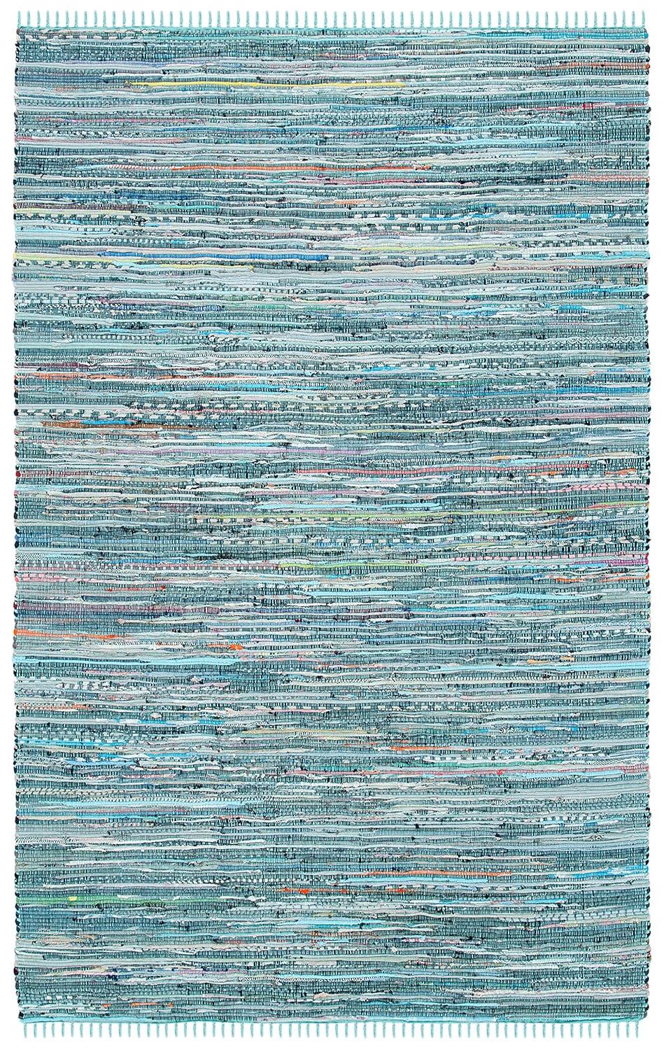 Rag Rug RAR127 Hand Woven Indoor Area Rug - 5'x8' - Turquoise/Multi - Safavieh