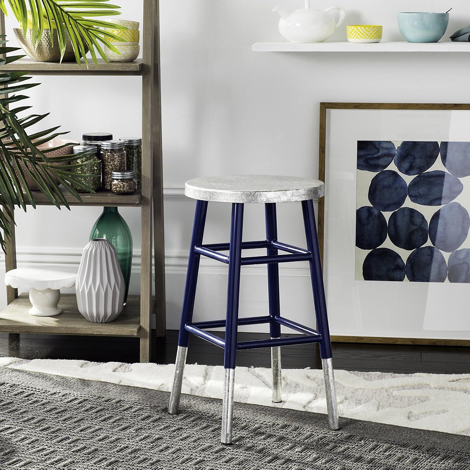 Kenzie Silver Dipped Counter Stool - FOX3211 - Navy/Silver - Safavieh Couture