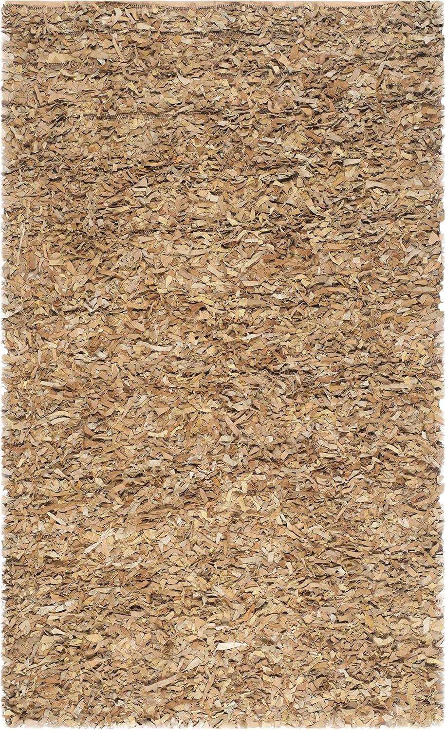 Luxurious Hand-Knotted Light Gold Shag Area Rug, 6' x 9', Cotton