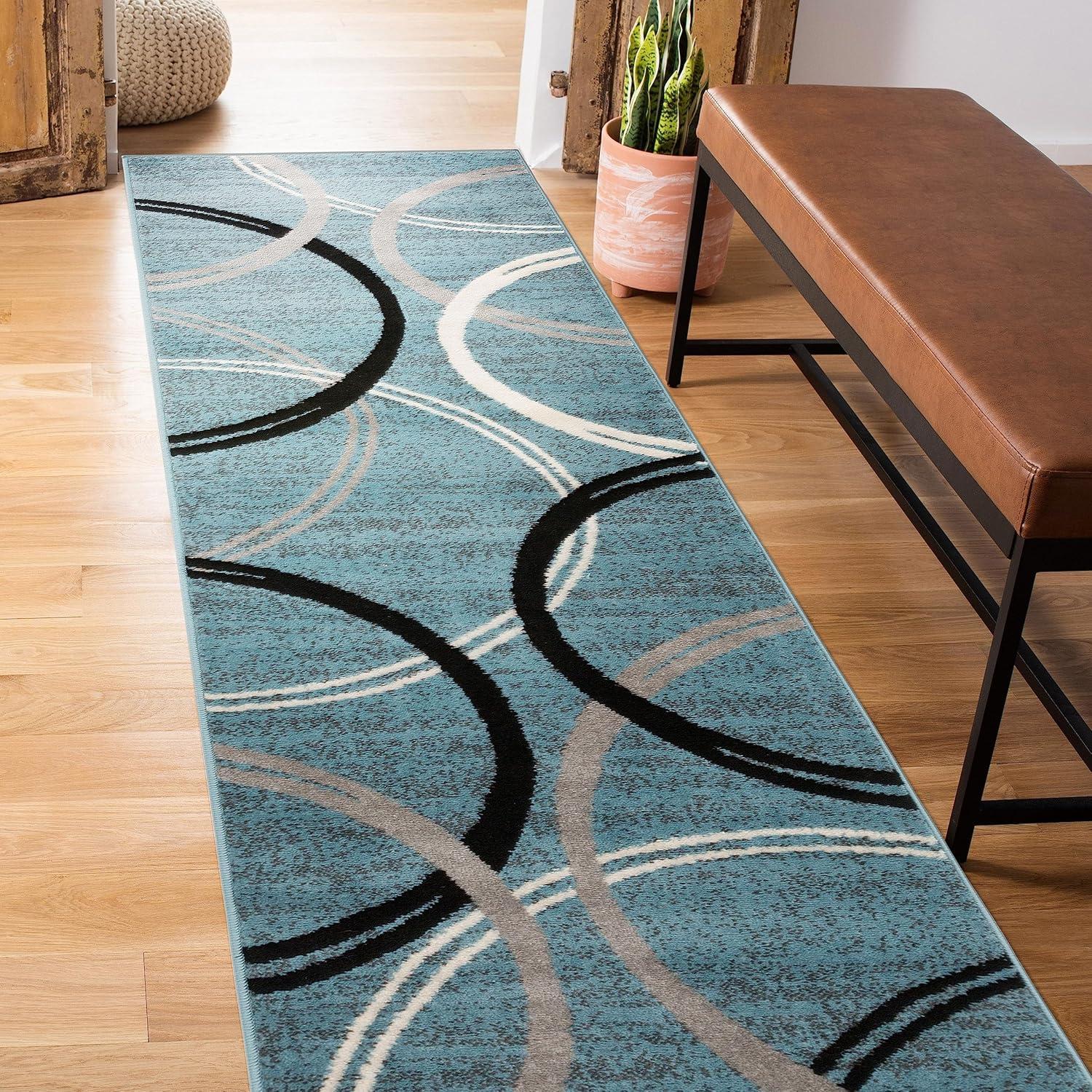 World Rug Gallery Contemporary Abstract Circles Design Blue 2' x 7' Indoor Runner Rug