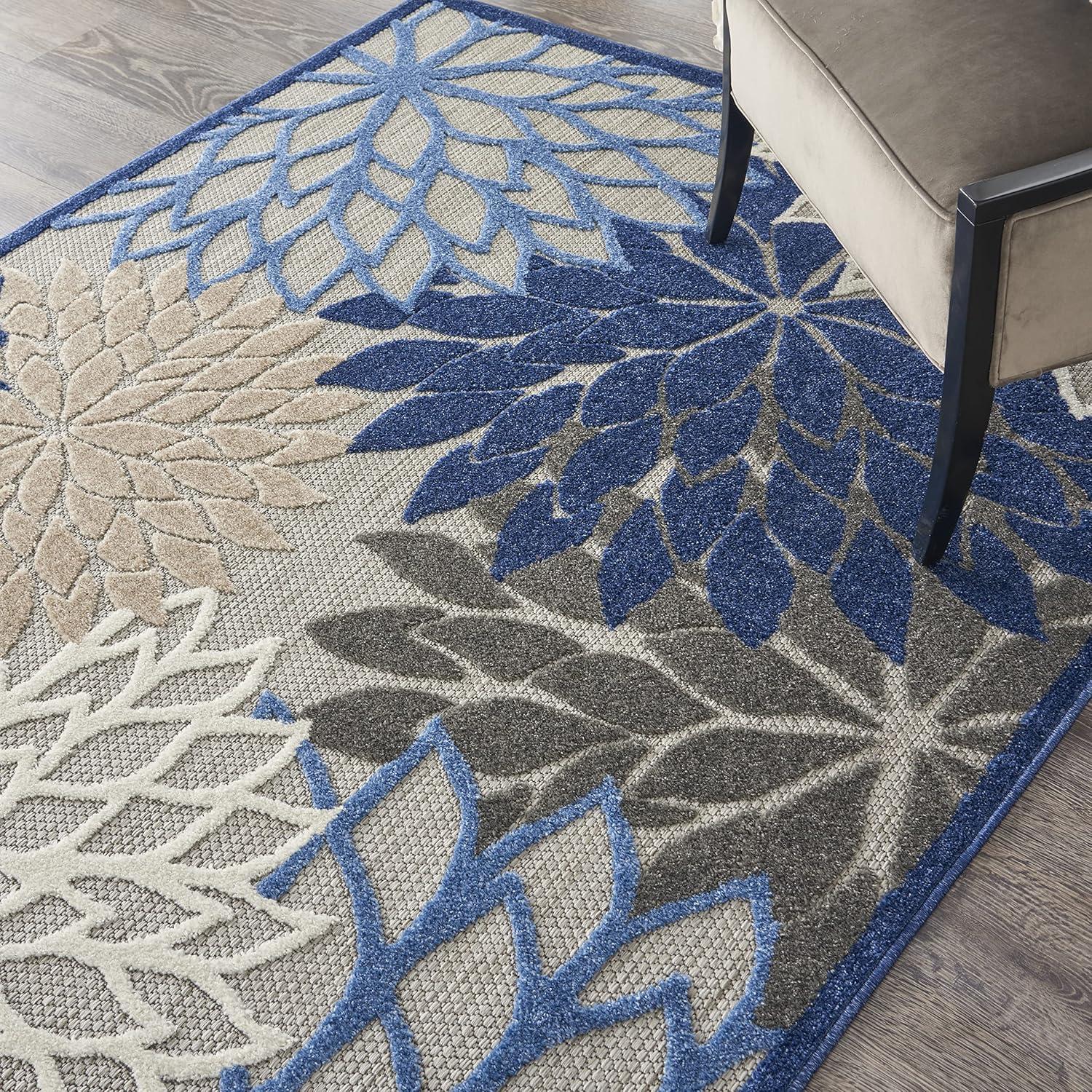 Nourison Aloha Floral Bloom Flatweave High-Low Indoor Outdoor Area Rug Blue/Multicolor 6' x 9'