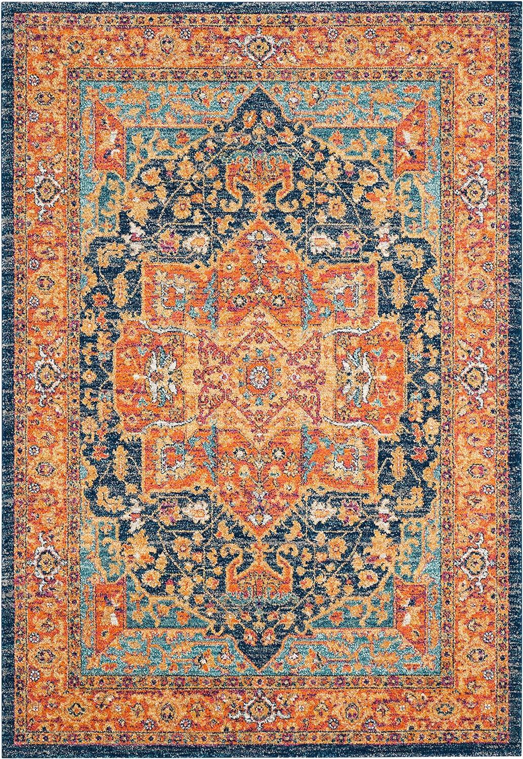 4' x 6' Blue and Orange Synthetic Patterned Area Rug