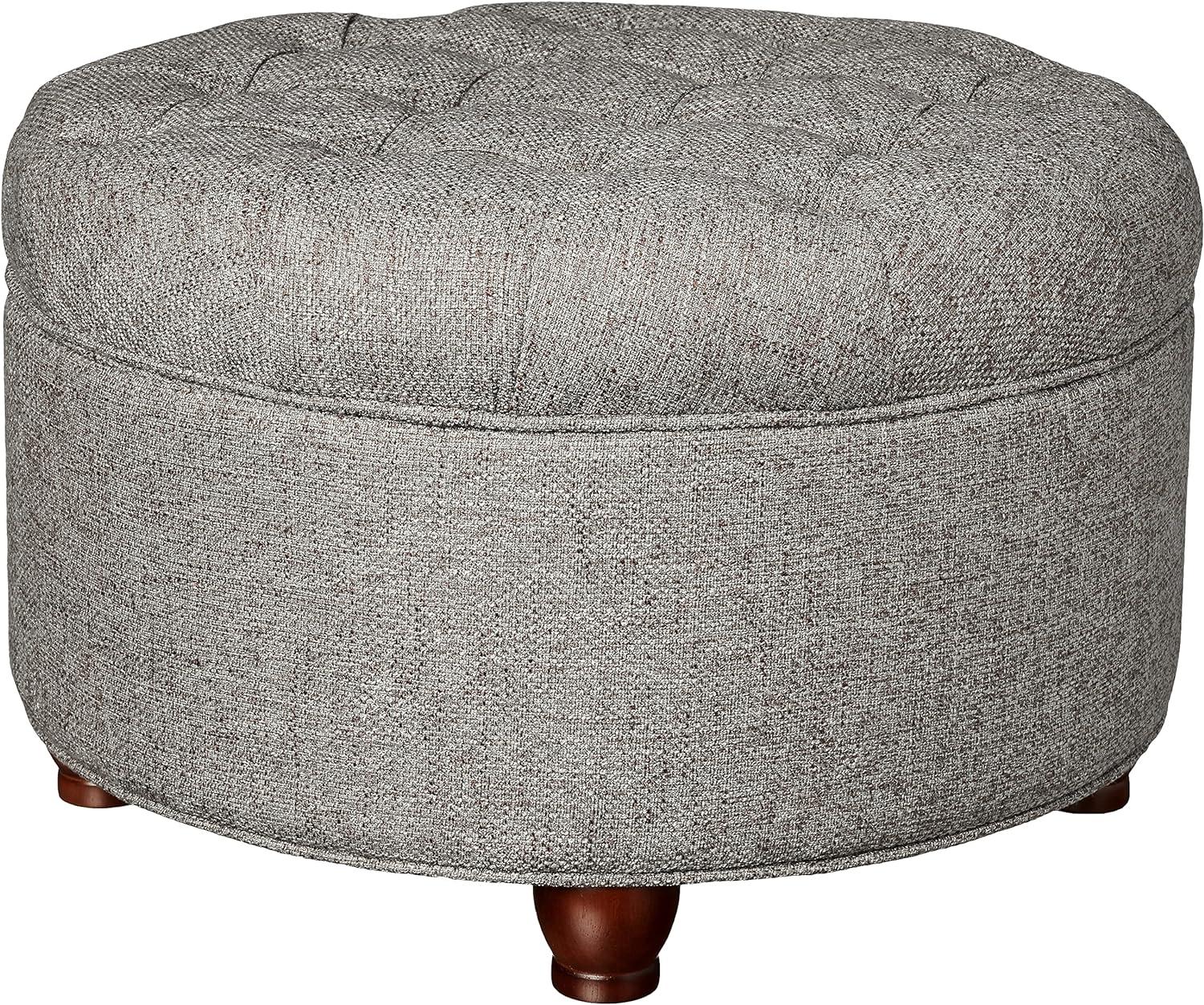Large Tufted Round Storage Ottoman with Lid & Wood Legs - HomePop