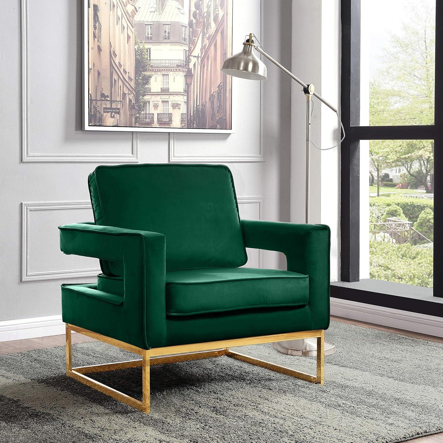 Meridian Furniture Noah Green Velvet Accent Chair with Gold Iron Base