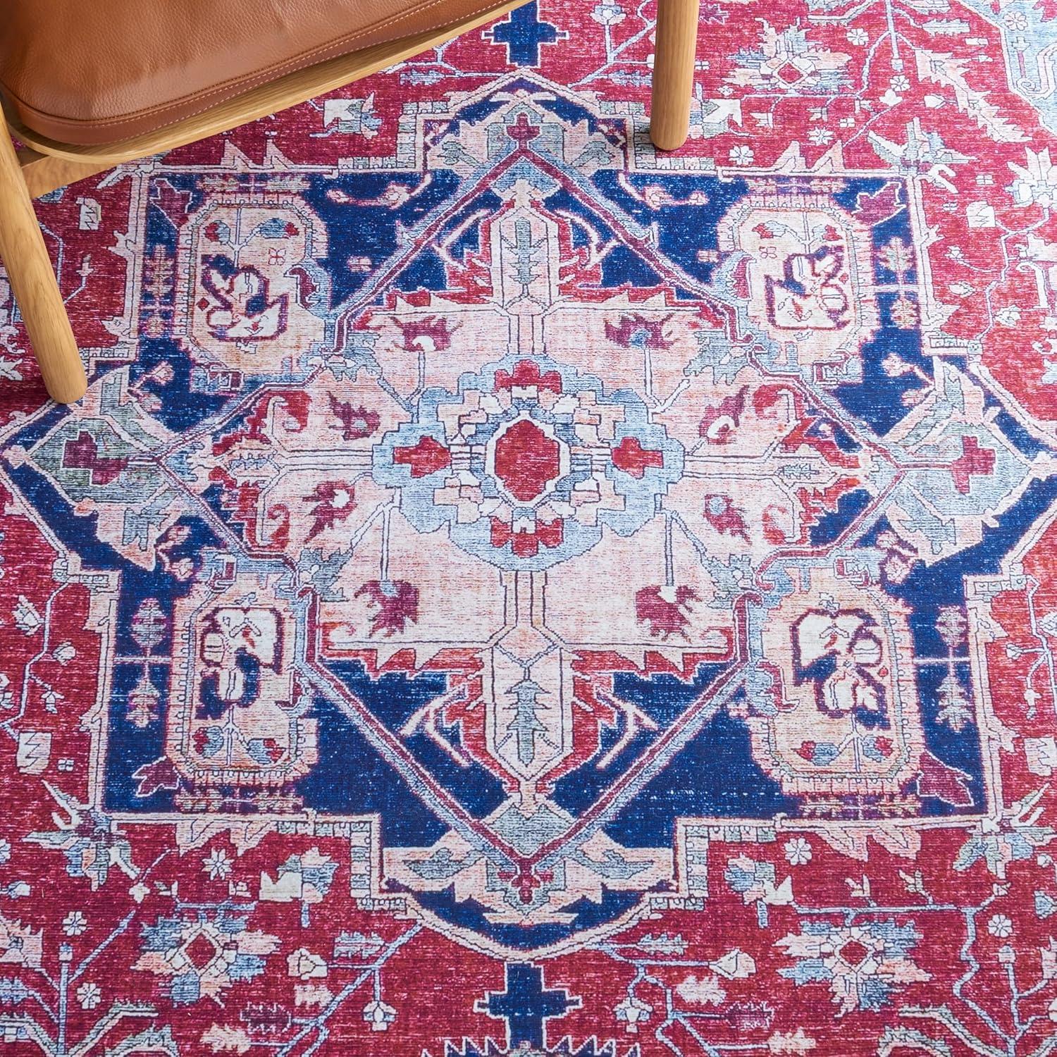 Tucson TSN108 Power Loomed Machine Washable Runner Rug - Red/Navy - 2'6"x10' - Safavieh.