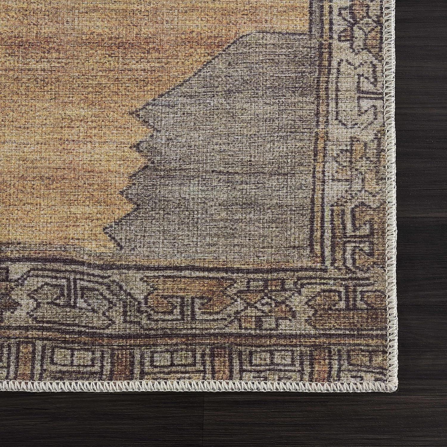 Boutique Rugs Medinah Boho Vintage Area Rug - Traditional Damask Floral Carpet for Living Room, Bedroom - Machine Washable - Dark Red, Camel, Dark Brown - 7'6" x 9'6" (8x10)