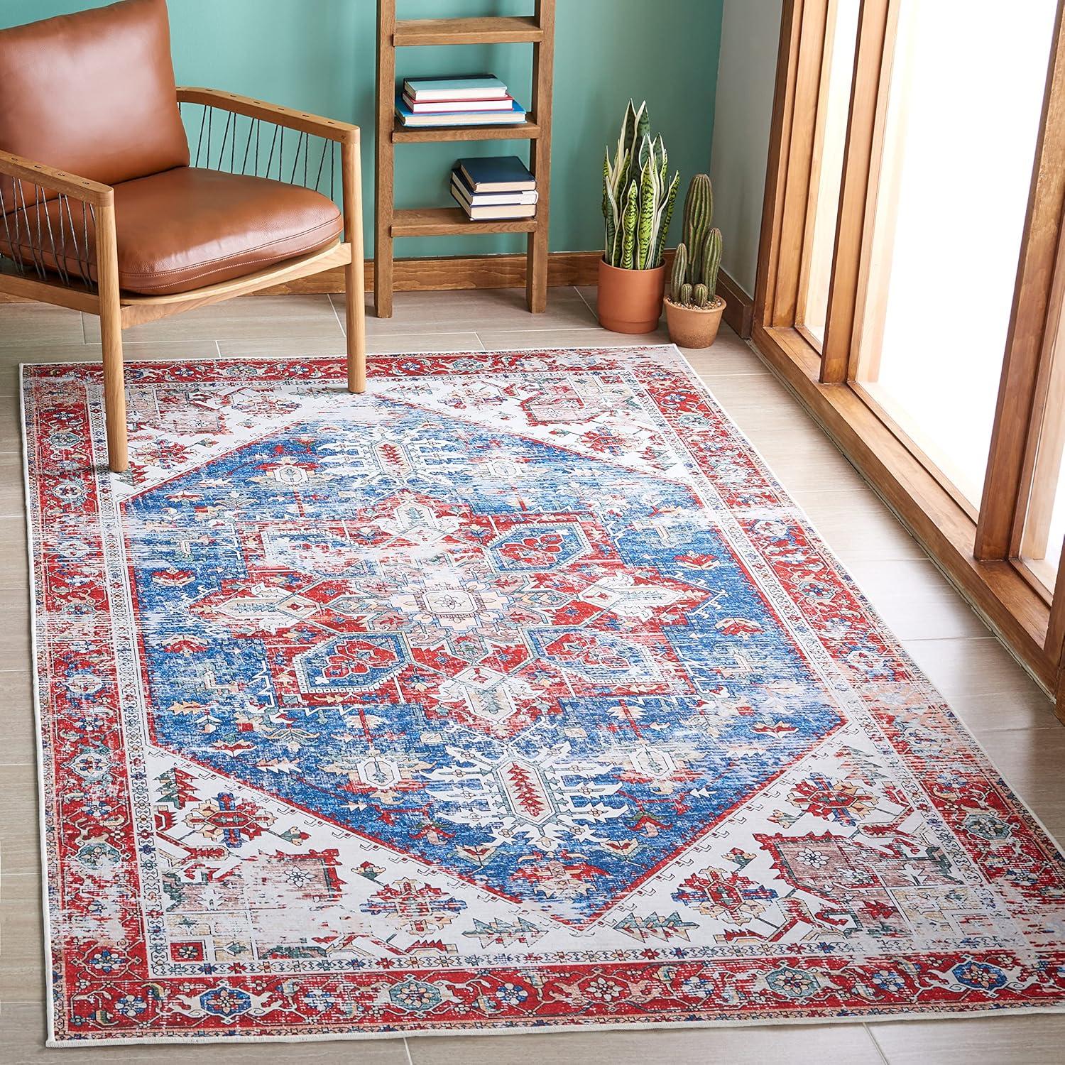 Tucson TSN102 Power Loomed Machine Washable Area Rug - Blue/Red - 5'x8' - Safavieh.