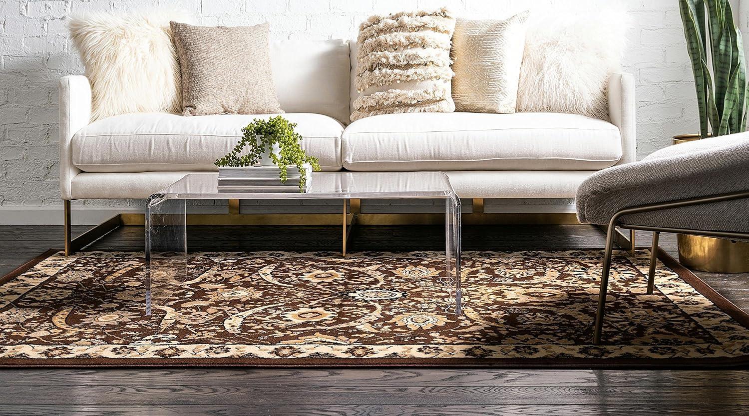 Unique Loom Cape Cod Espahan Rug Brown/Beige 6' 1" x 9' Rectangle Floral Traditional Perfect For Living Room Bed Room Dining Room Office