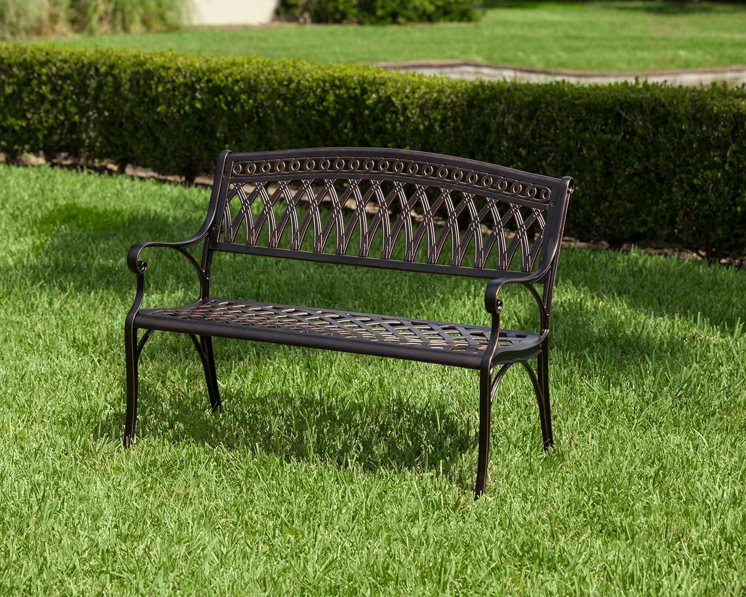 Simone 40" Antique Bronze Cast Aluminum Patio Bench