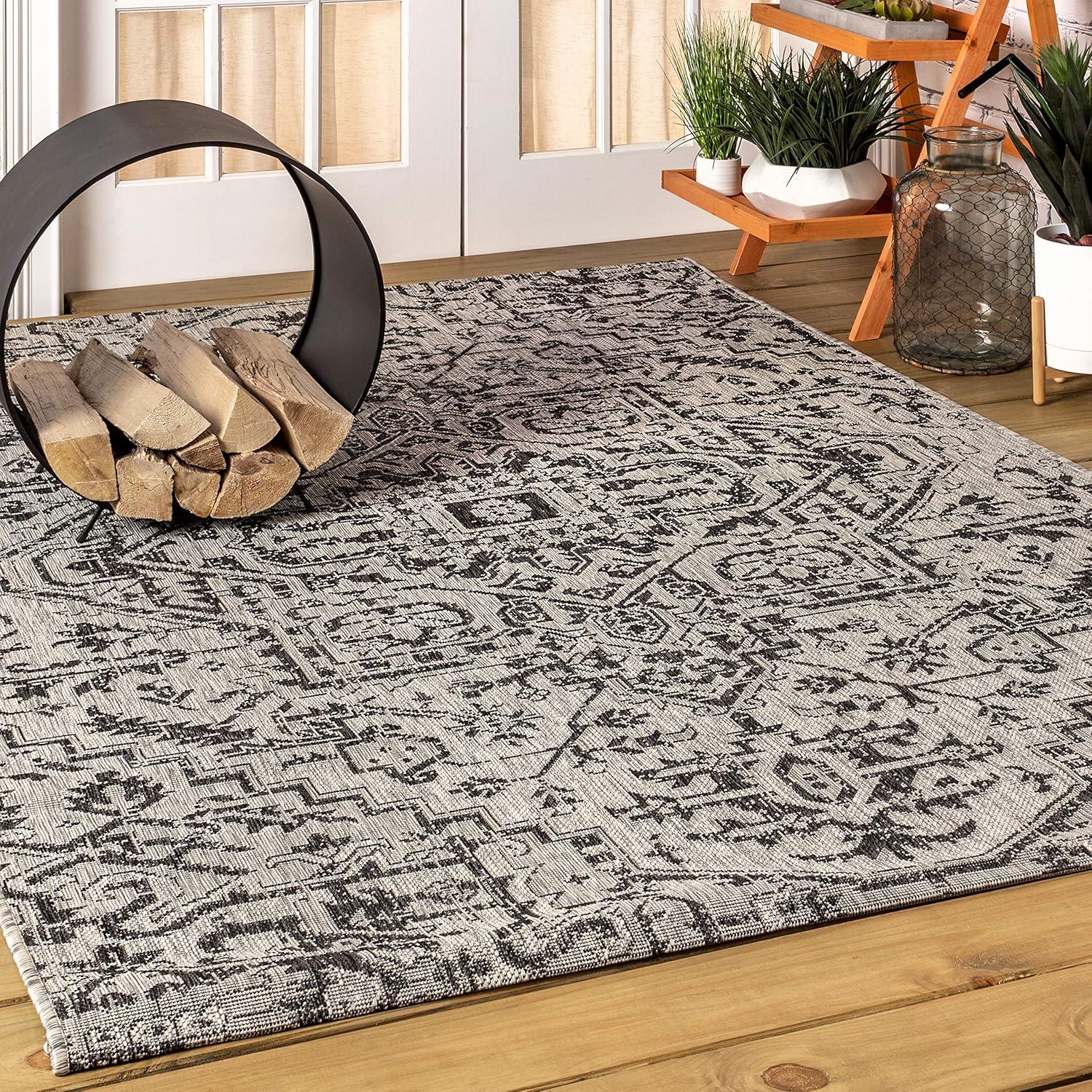 Estrella Bohemian Inspired Medallion Textured Weave Indoor/Outdoor Area Rug - JONATHAN Y