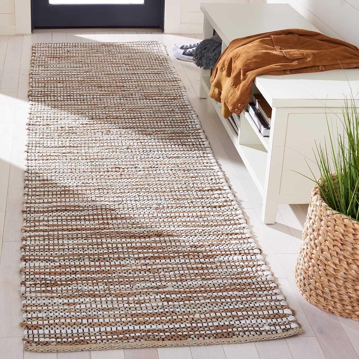 Vintage Leather VTL205 Hand Woven Runner Rug - Beige/Ivory - 2'3"x9' - Safavieh.