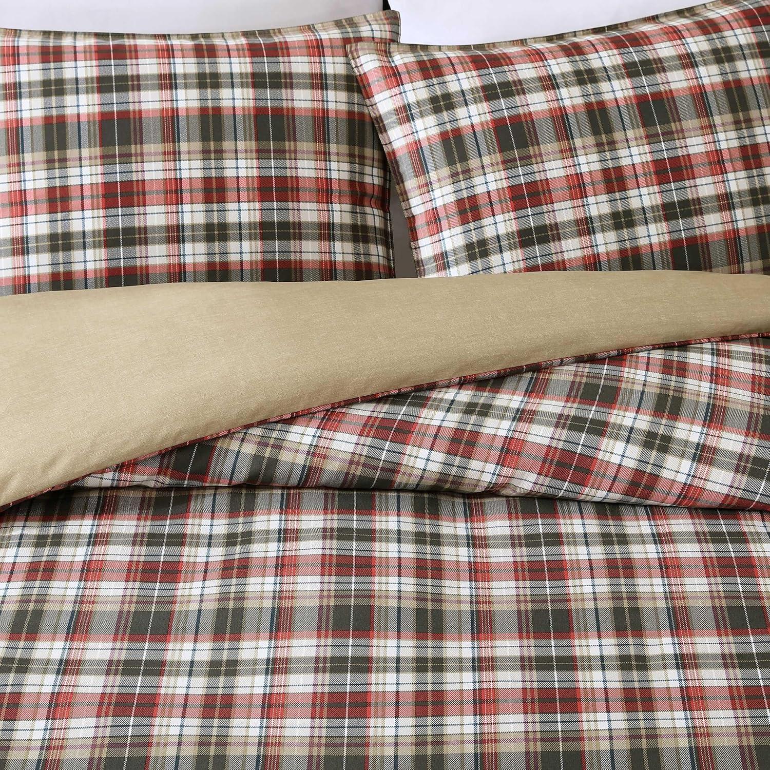 Eddie Bauer Astoria Plaid 100% Microfiber Duvet Set Red