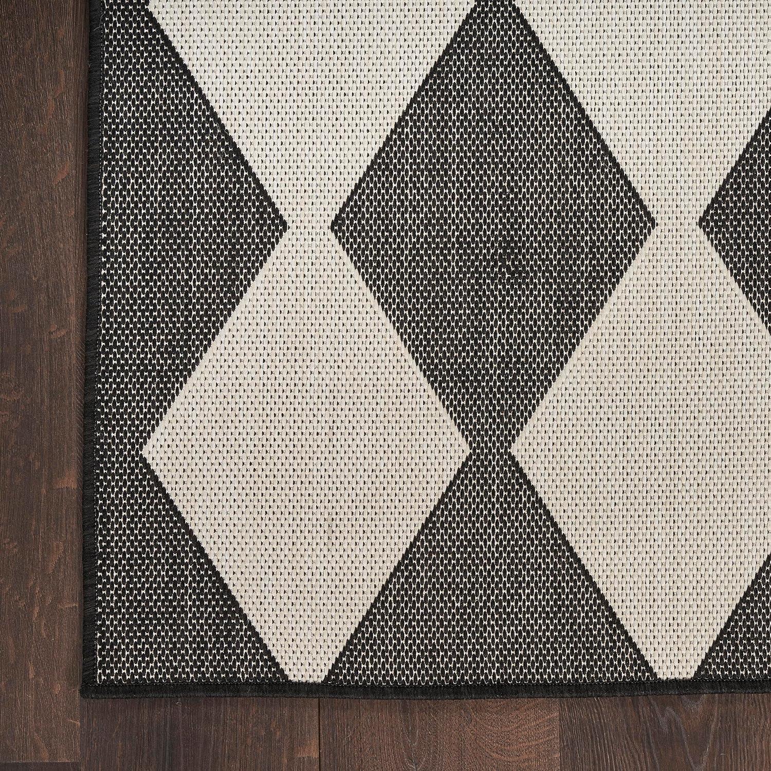 Nourison Positano Retro Diamond Flatweave Indoor Outdoor Low Pile Area Rug Black 8' x 10'