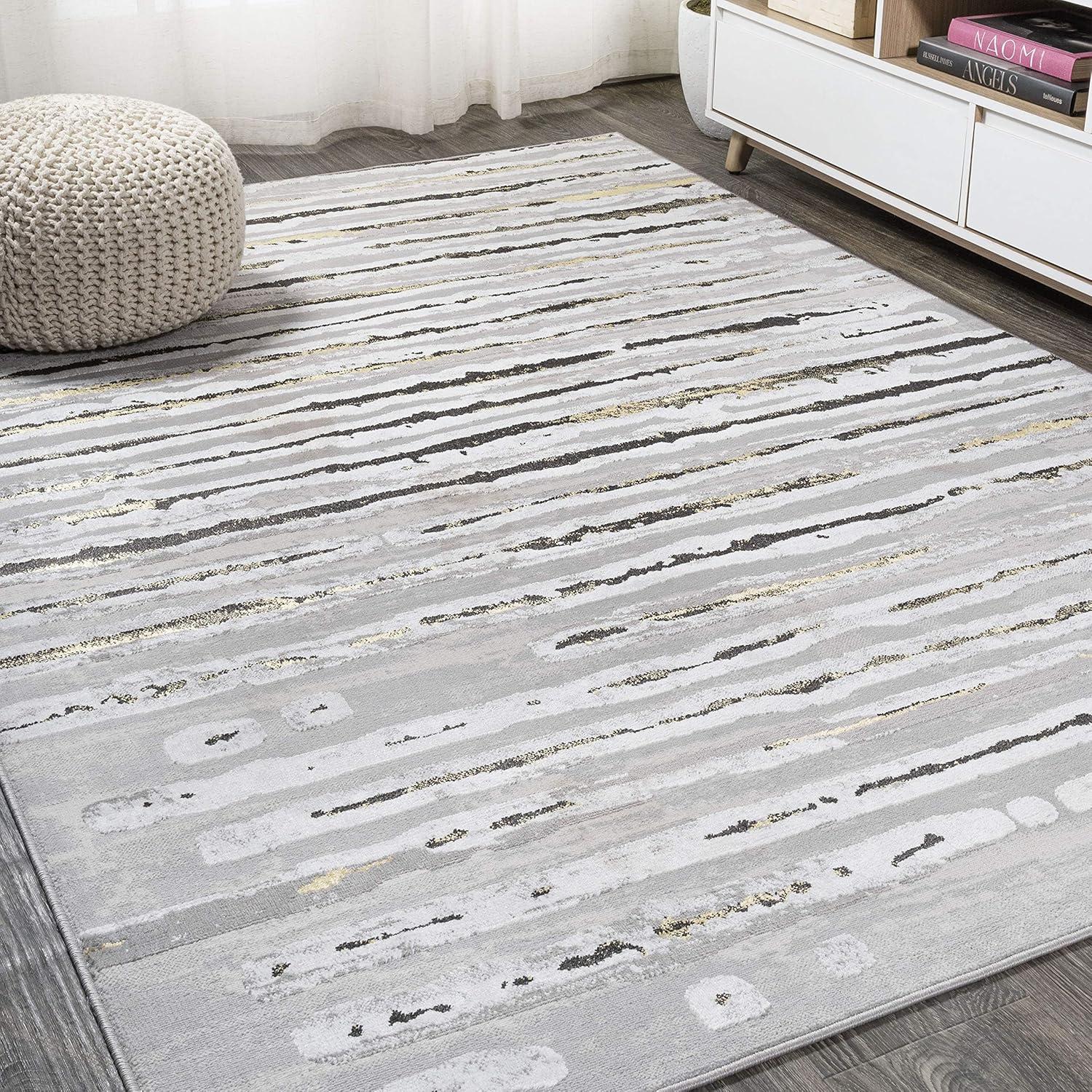 5'x8' Batten Modern Stripe Area Rug, Gray/Black - JONATHAN Y