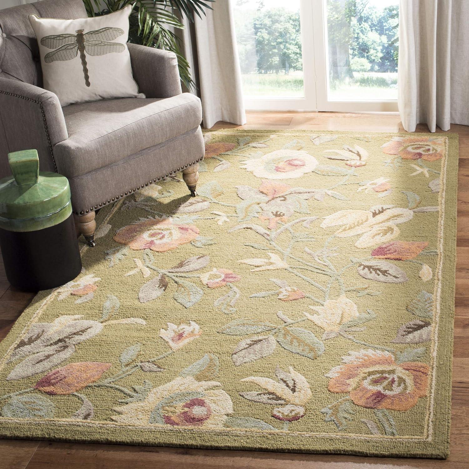 Blossom BLM785 Hand Hooked Area Rug - Green/Multi - 4'x6' - Safavieh.