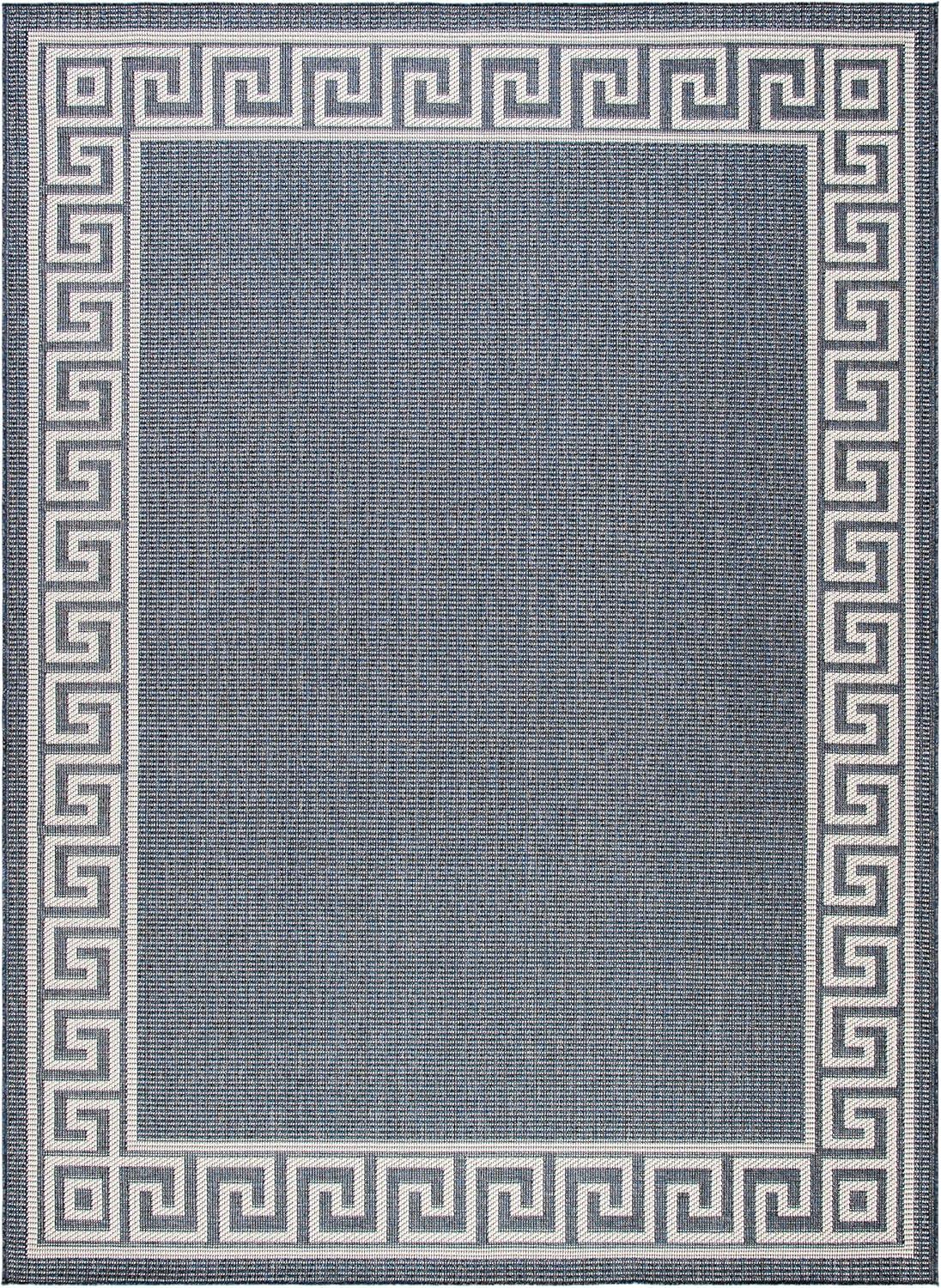 SAFAVIEH Bermuda Isidora Geometric Machine Washable Indoor/Outdoor Area Rug, Dark Blue/Ivory, 9' x 12'