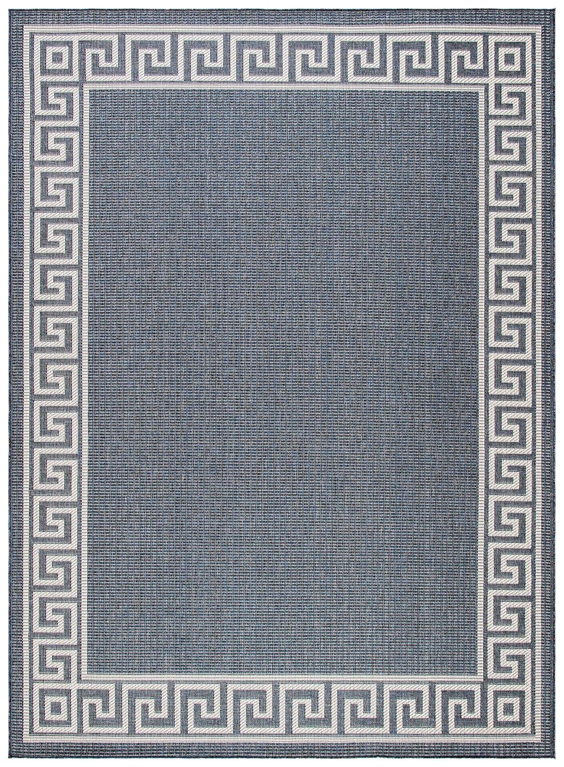 SAFAVIEH Bermuda Isidora Geometric Machine Washable Indoor/Outdoor Area Rug, Ivory/Blue, 5'3" x 7'6"