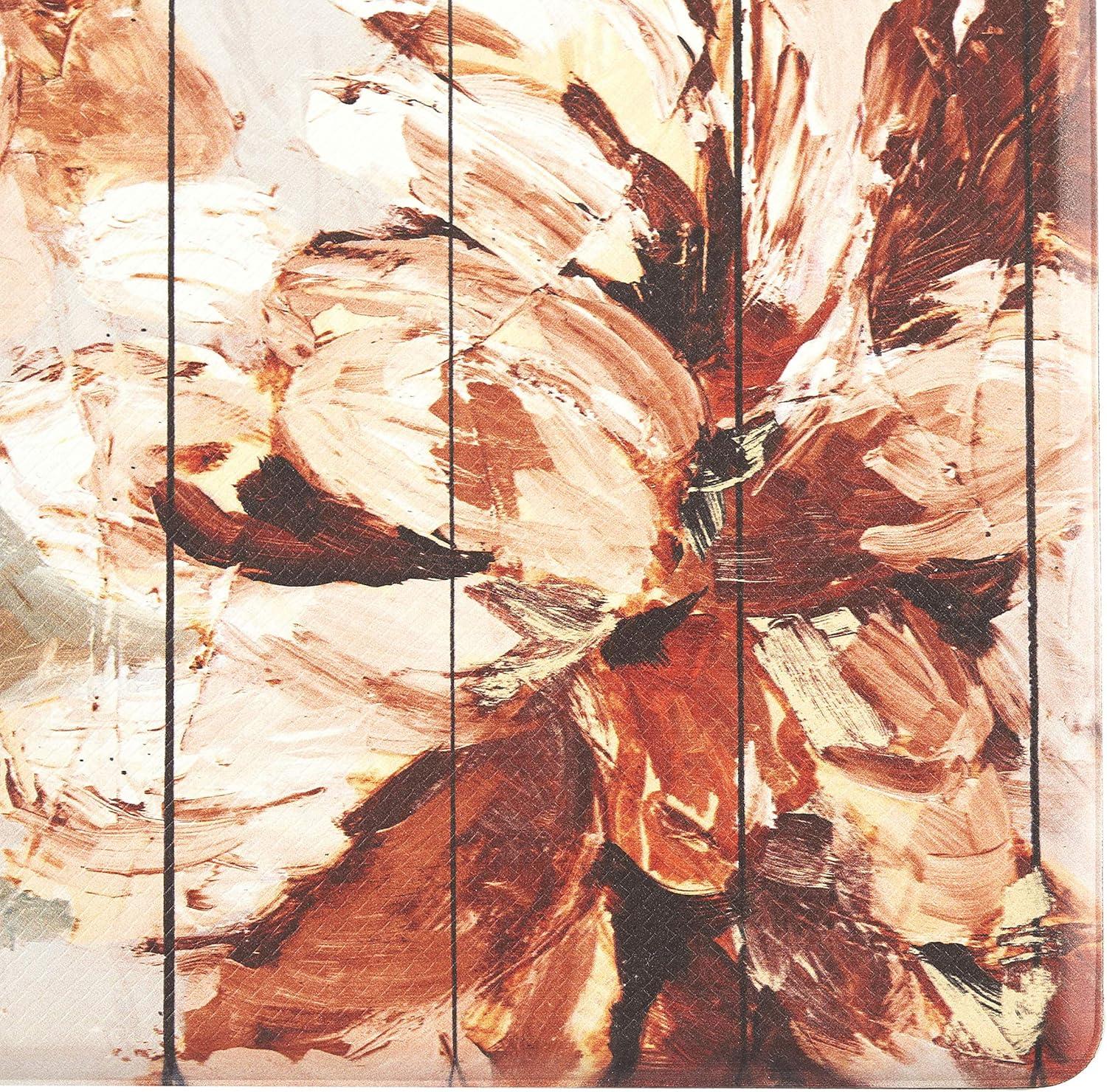 Floral Anti-Fatigue Kitchen Mat in Brown and Beige Polyurethane