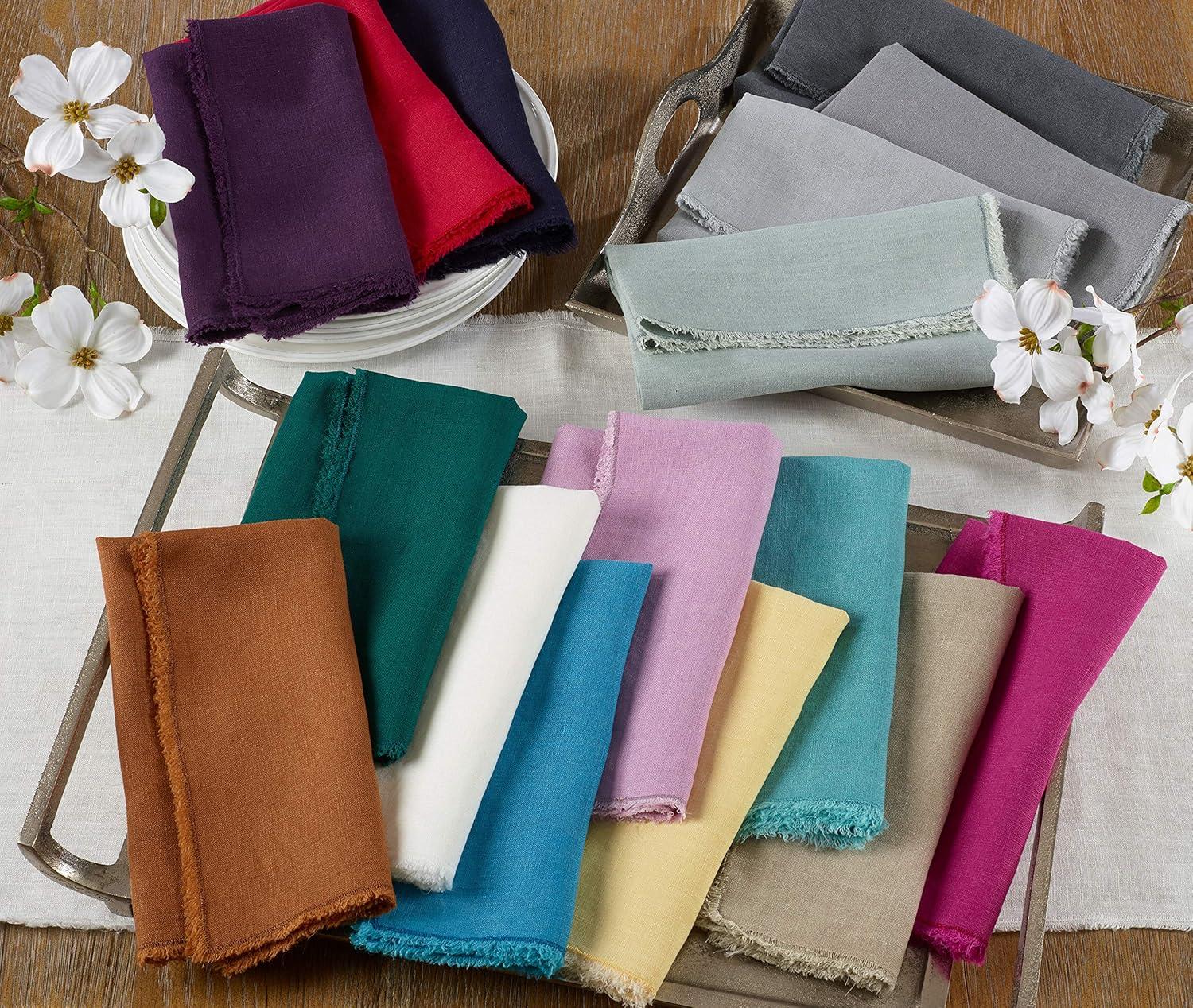 Saro Lifestyle Fringed Design Stone Washed Napkins (Set of 4), Grey
