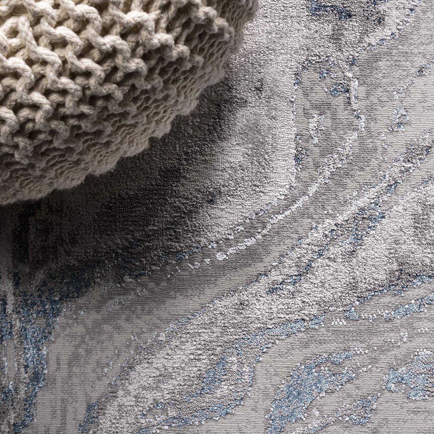 5'x8' Swirl Marbled Abstract Area Rug, Gray/Blue - JONATHAN Y