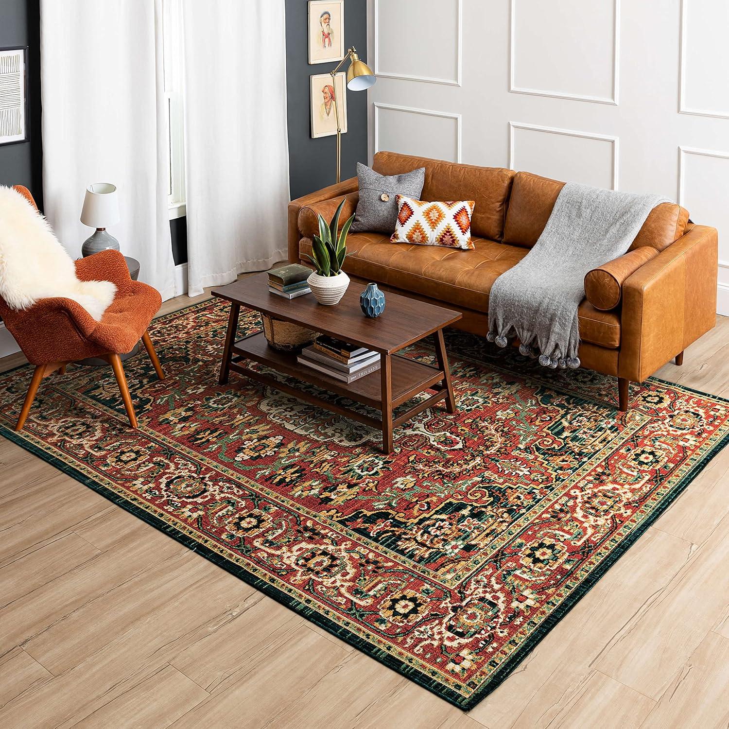 Bilpass Red and Beige Synthetic Medallion 4' x 6' Area Rug